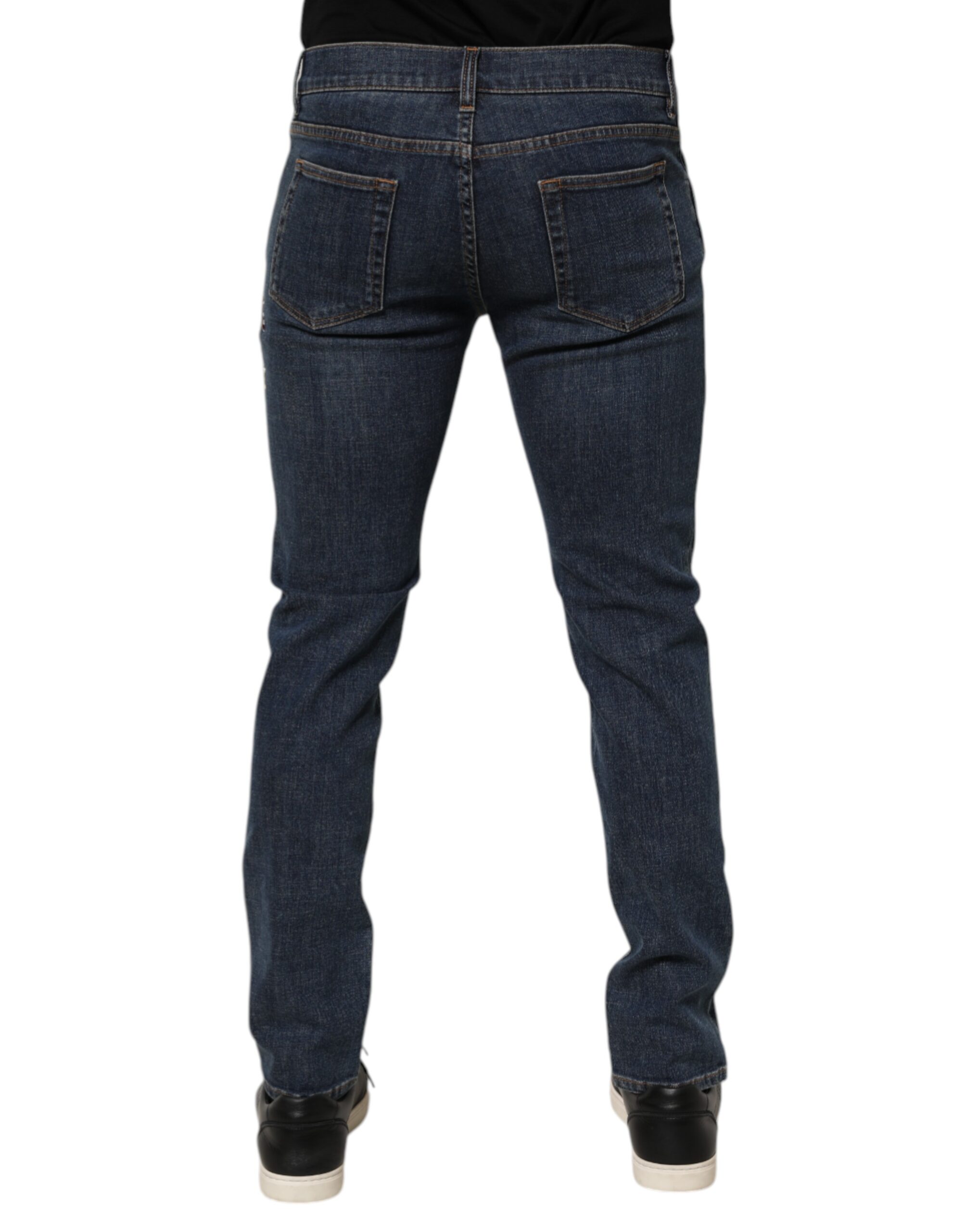 Dolce & Gabbana Blue Rabbit Embroidery Slim Men Denim Jeans