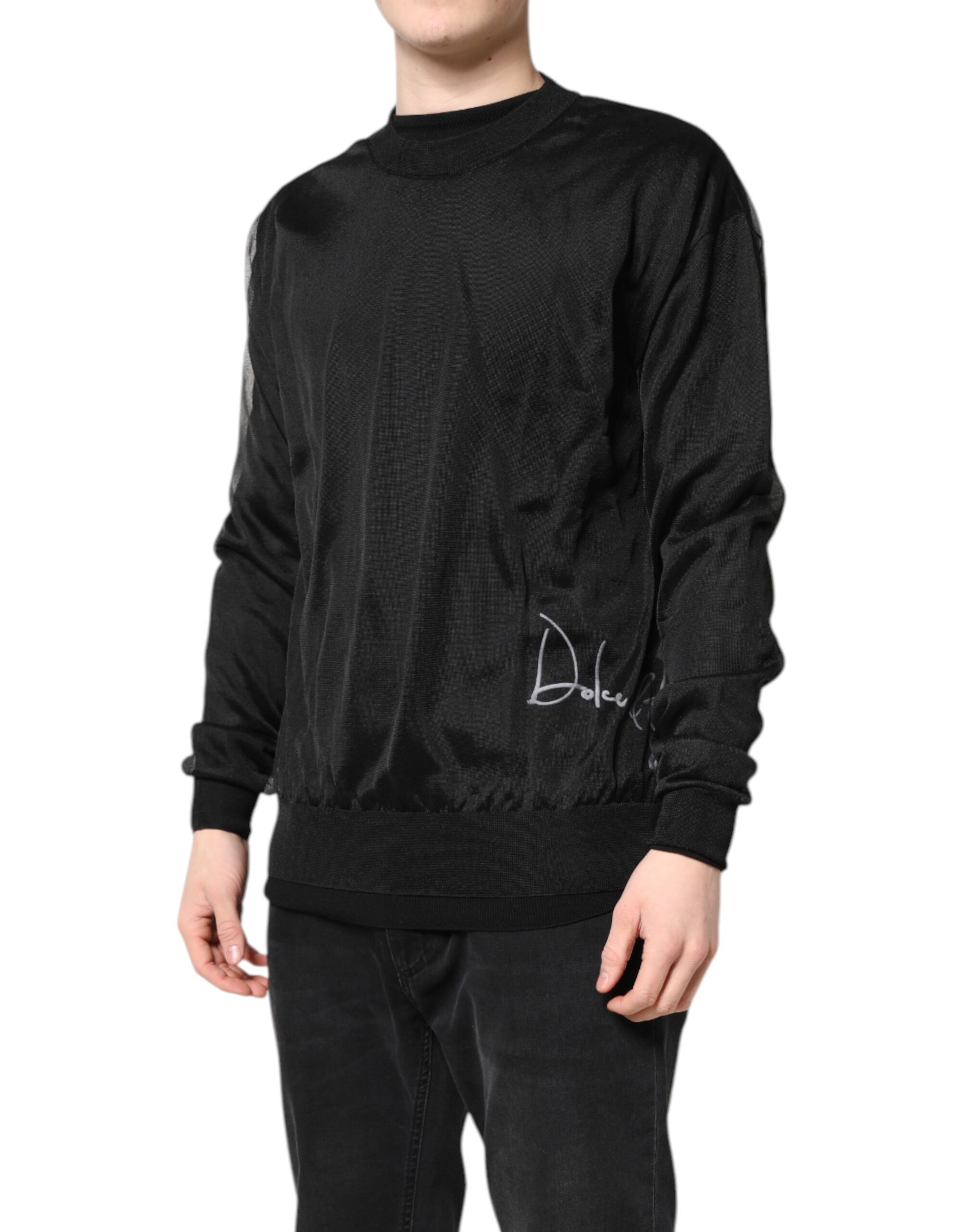 Dolce & Gabbana Black Logo Polyester CrewNeck Sweatshirt Sweater