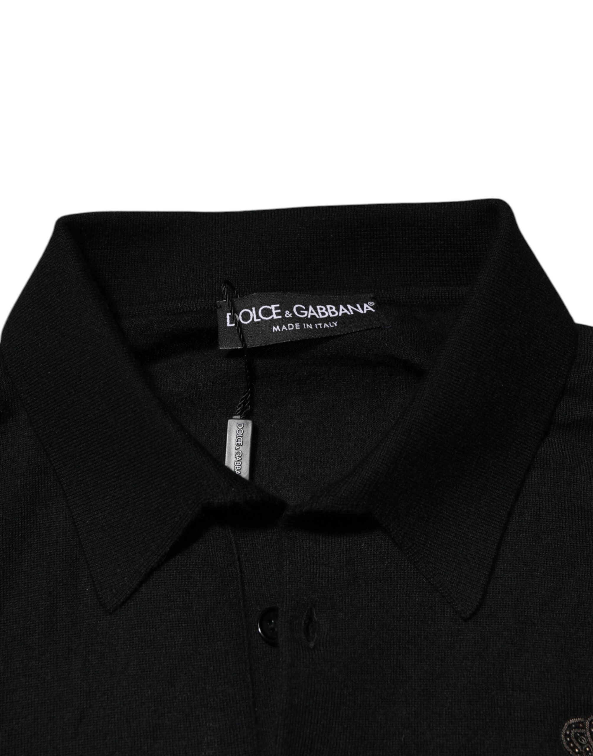 Dolce & Gabbana Black Logo Patch Collared Pullover Sweater