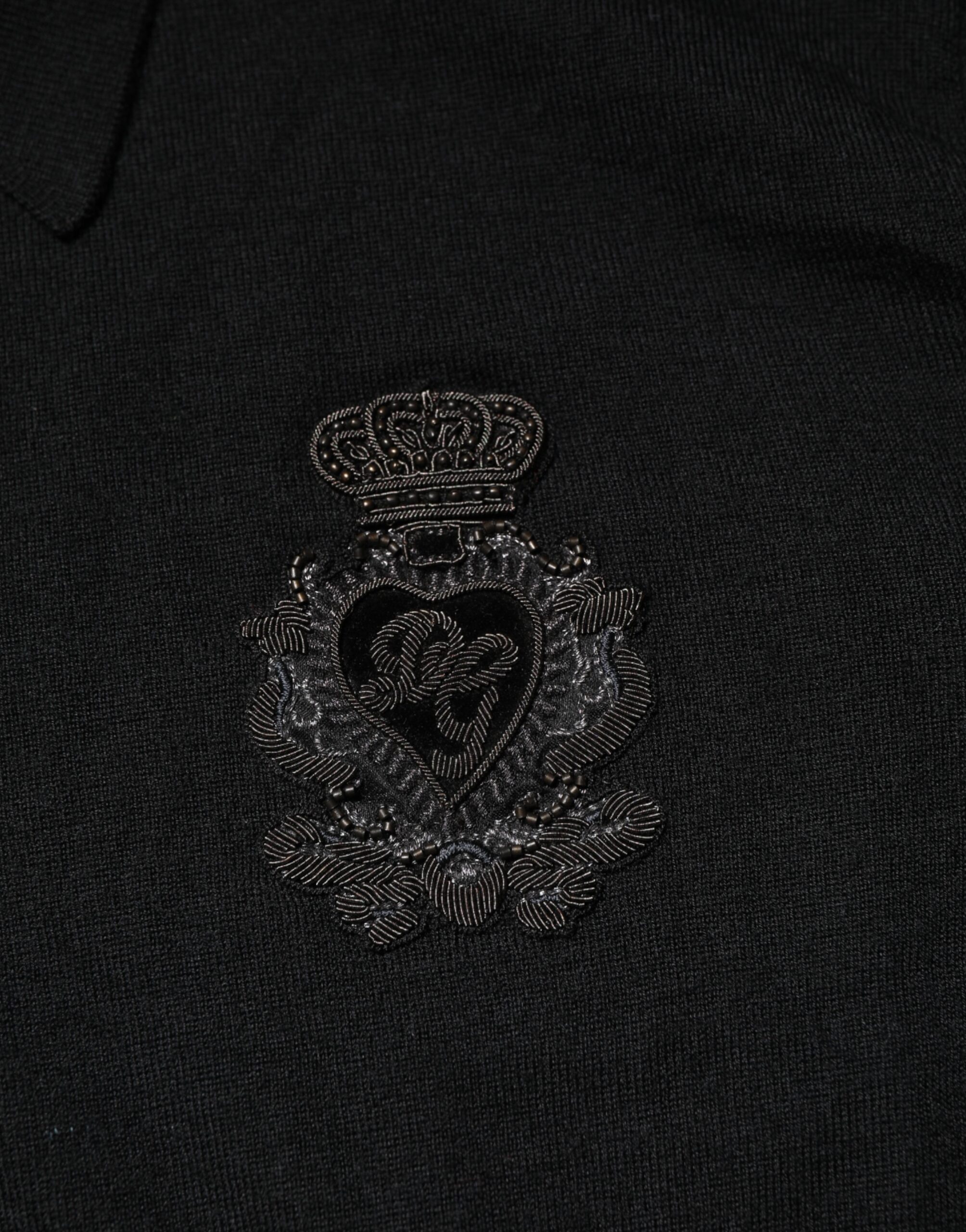 Dolce & Gabbana Black Logo Patch Collared Pullover Sweater