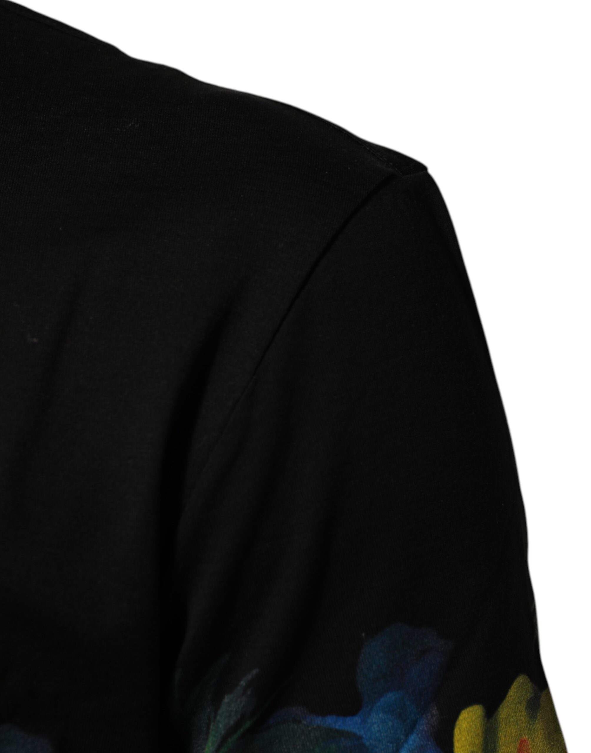 Dolce & Gabbana Black Floral DG Logo Cotton Crew Neck T-shirt