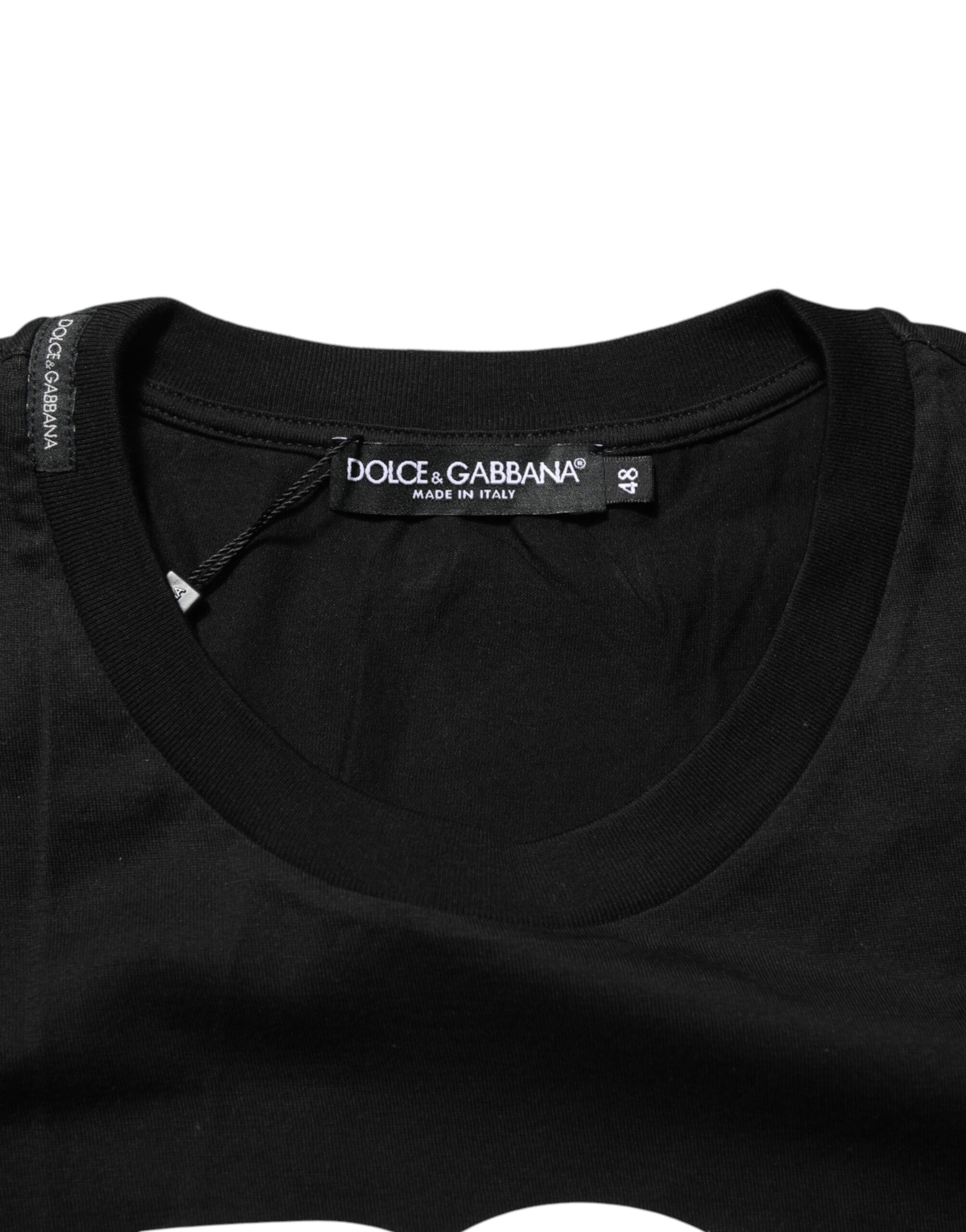 Dolce & Gabbana Black Floral DG Logo Cotton Crew Neck T-shirt