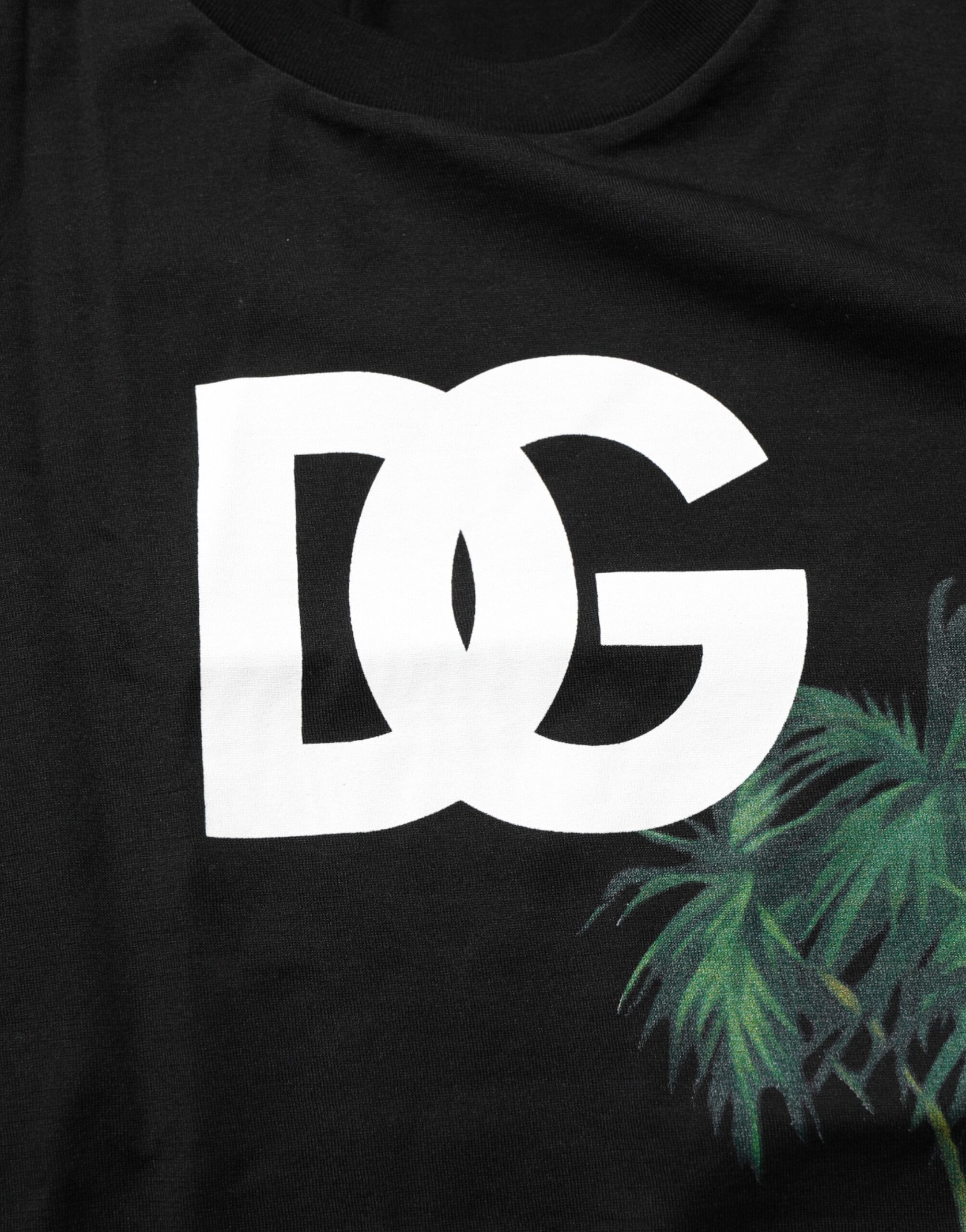 Dolce & Gabbana Black Floral DG Logo Cotton Crew Neck T-shirt