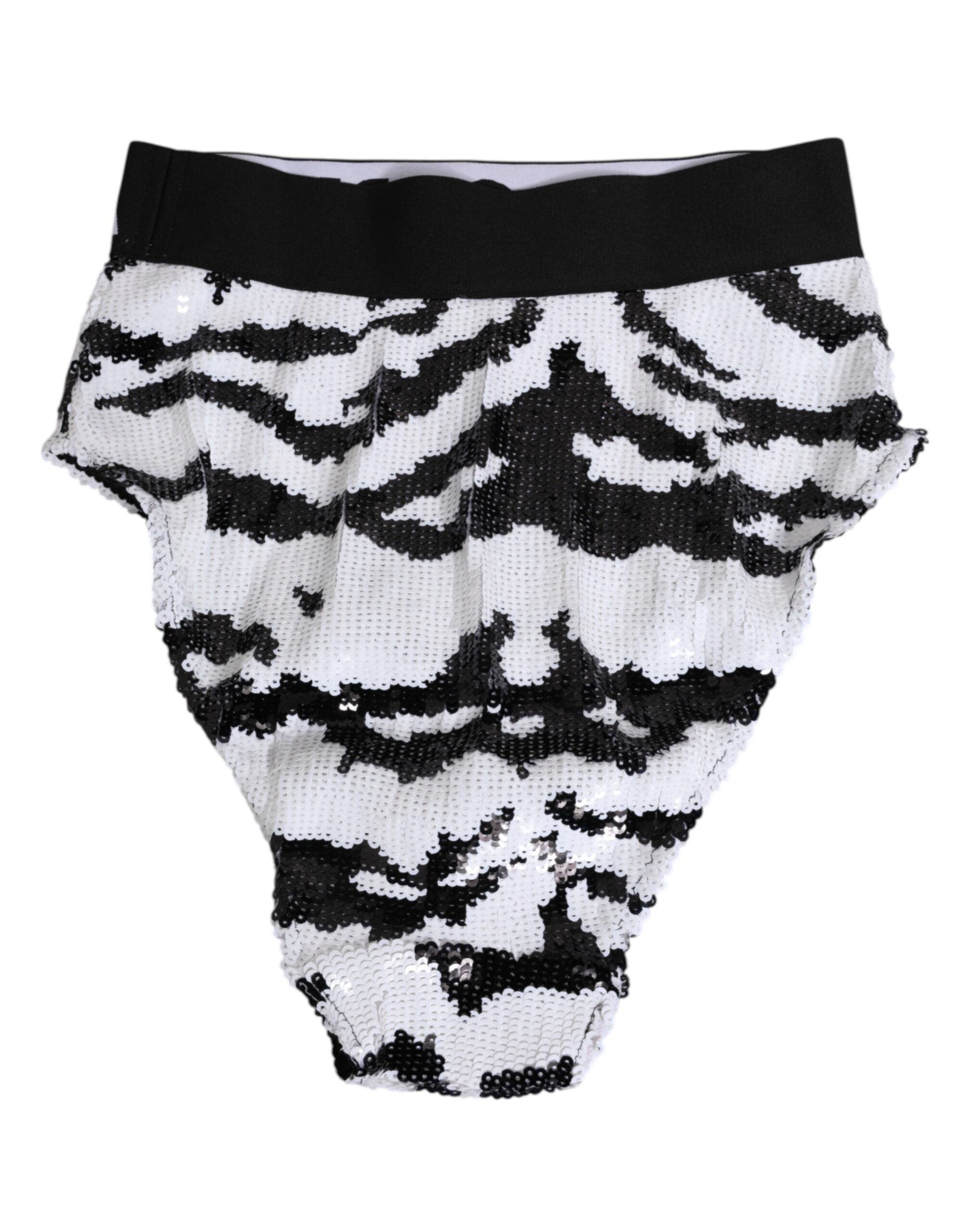 Dolce & Gabbana Black White Sequin High Waist Panty Underwear