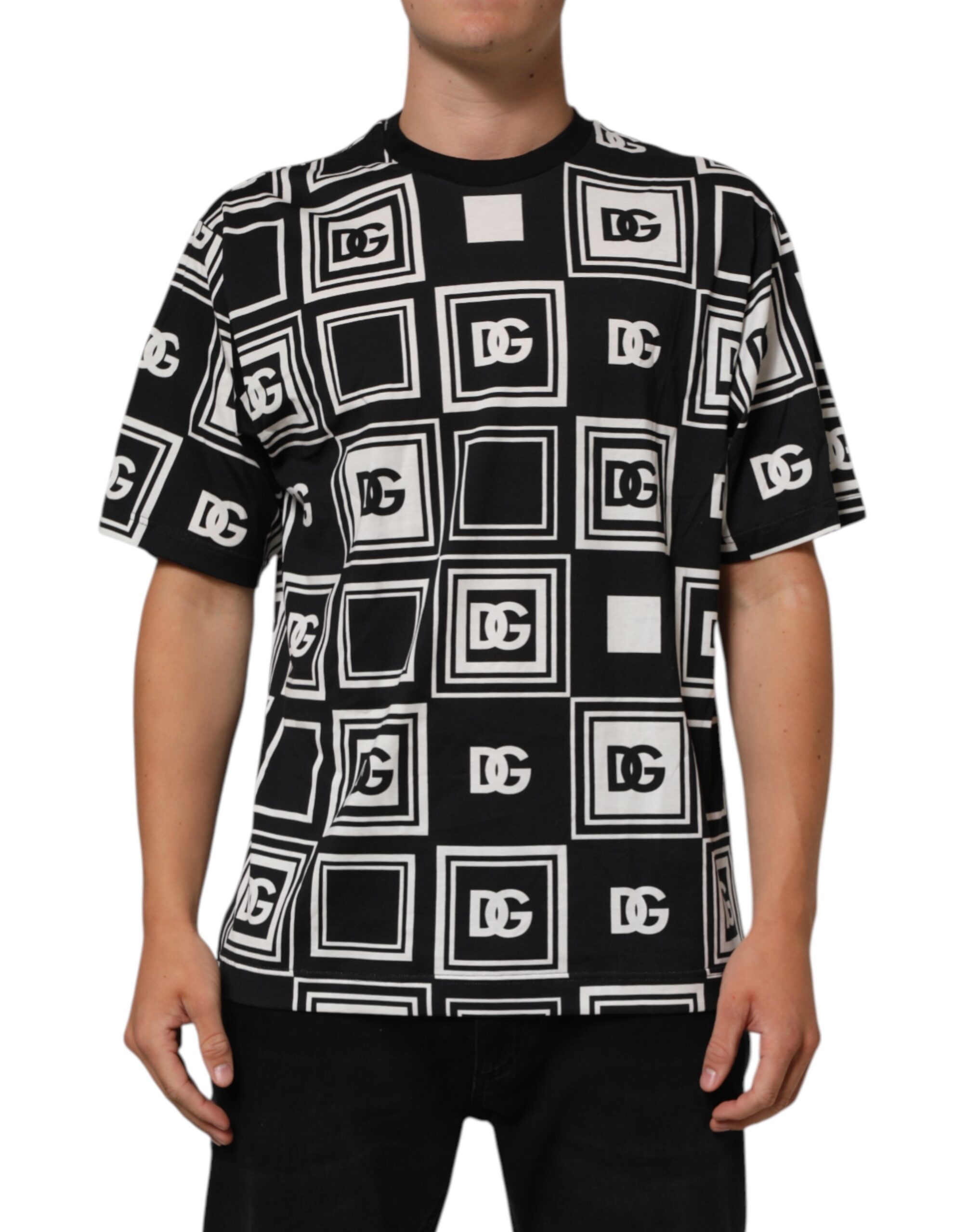 Dolce & Gabbana Black Logo Monogram Cotton Crew Neck T-shirt