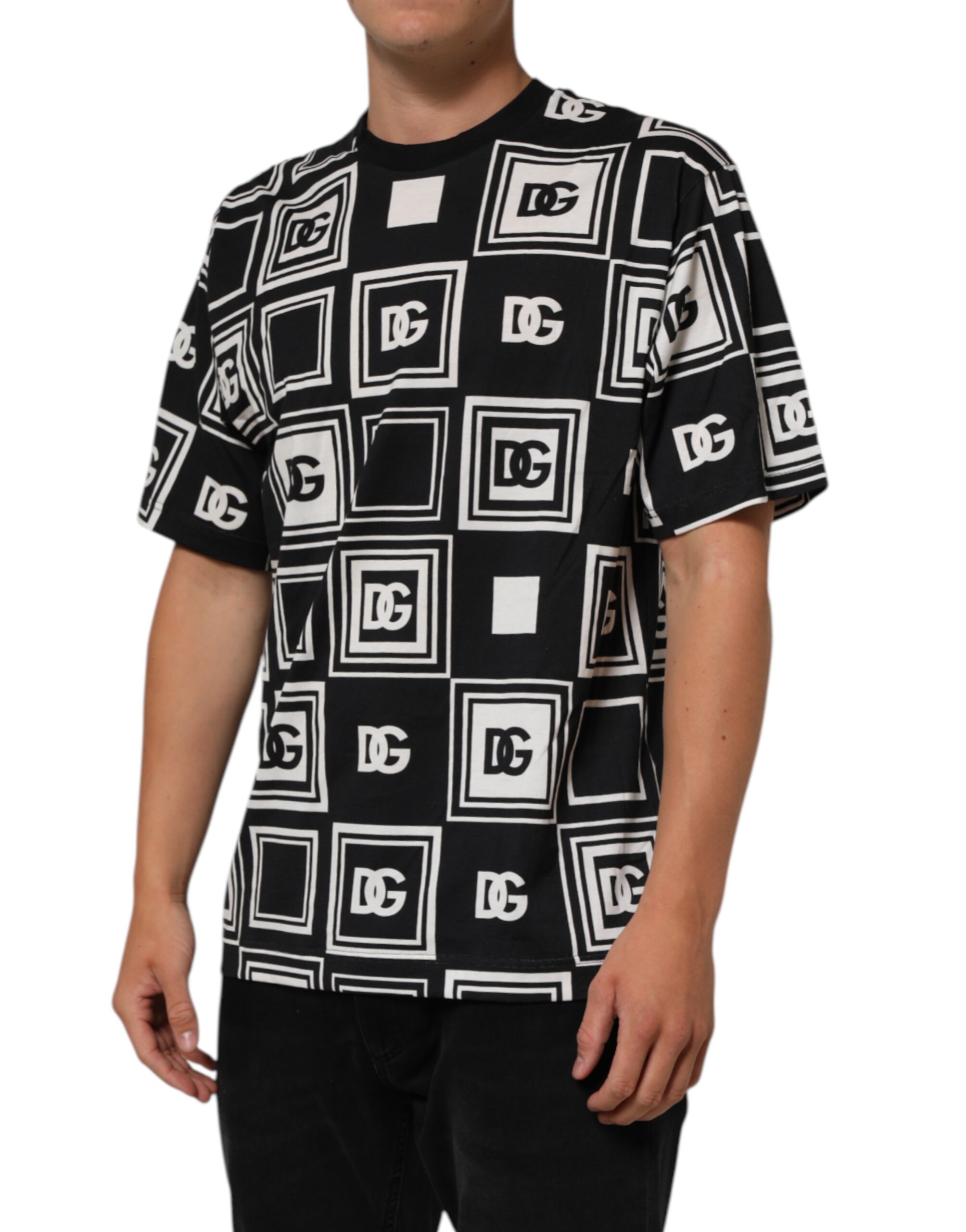 Dolce & Gabbana Black Logo Monogram Cotton Crew Neck T-shirt