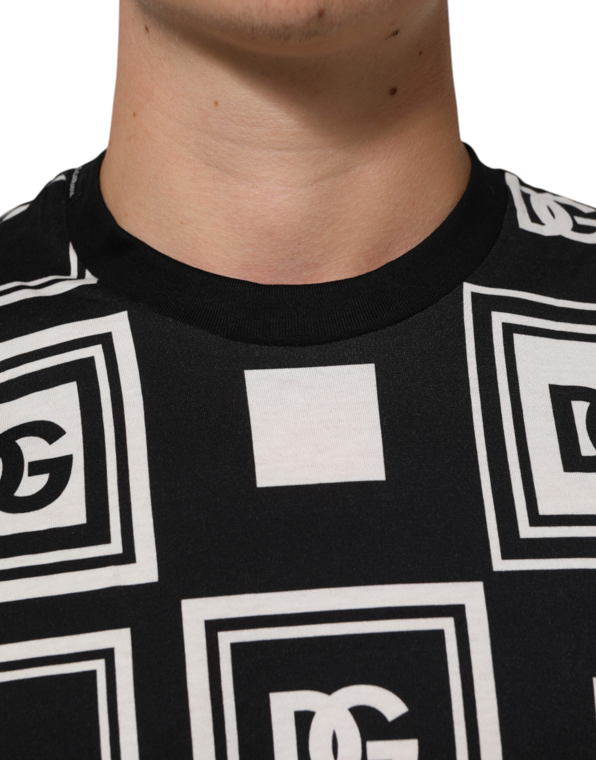 Dolce & Gabbana Black Logo Monogram Cotton Crew Neck T-shirt