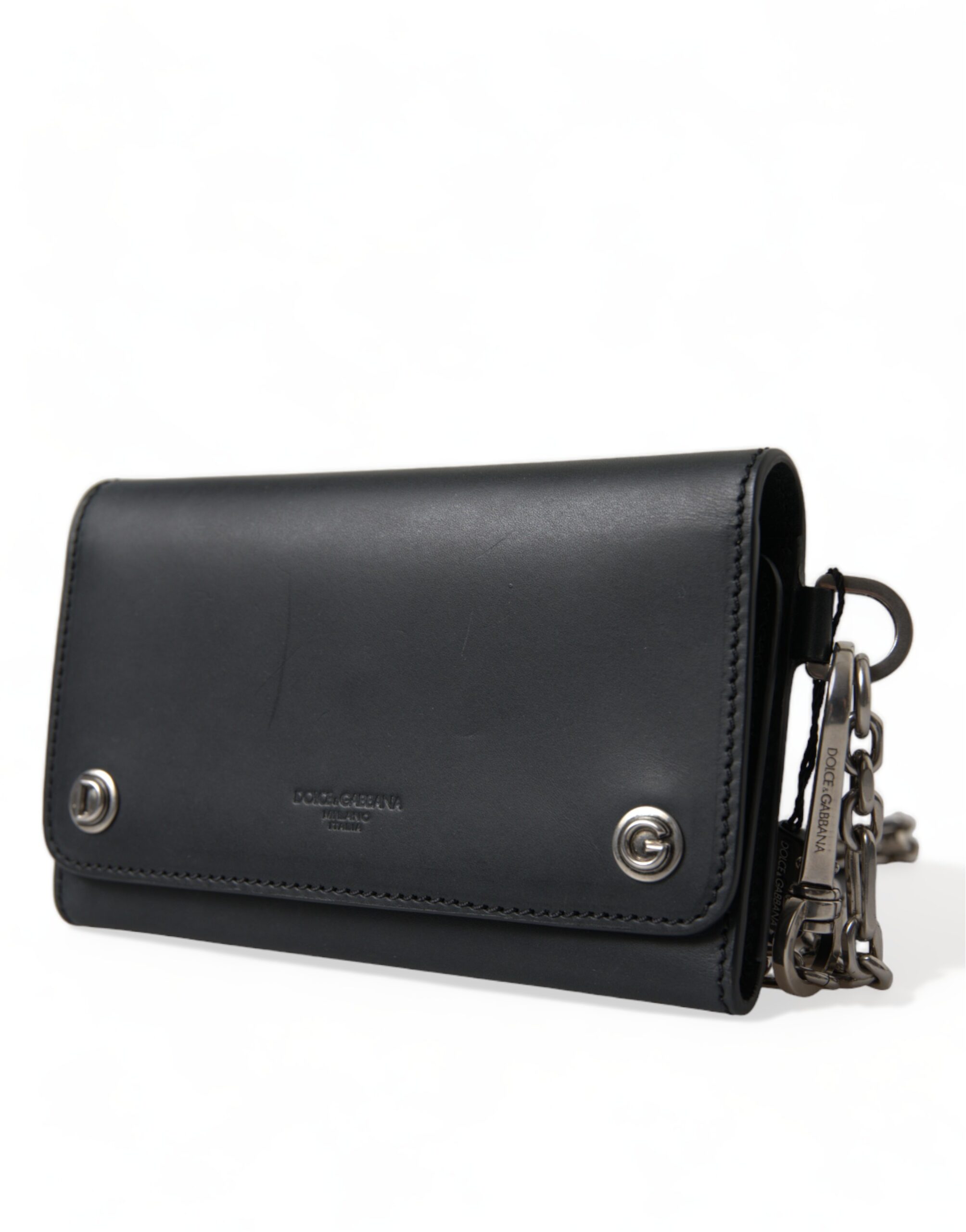 Dolce & Gabbana Black Leather Logo Embossed Mini Bifold Wallet Borse Bag