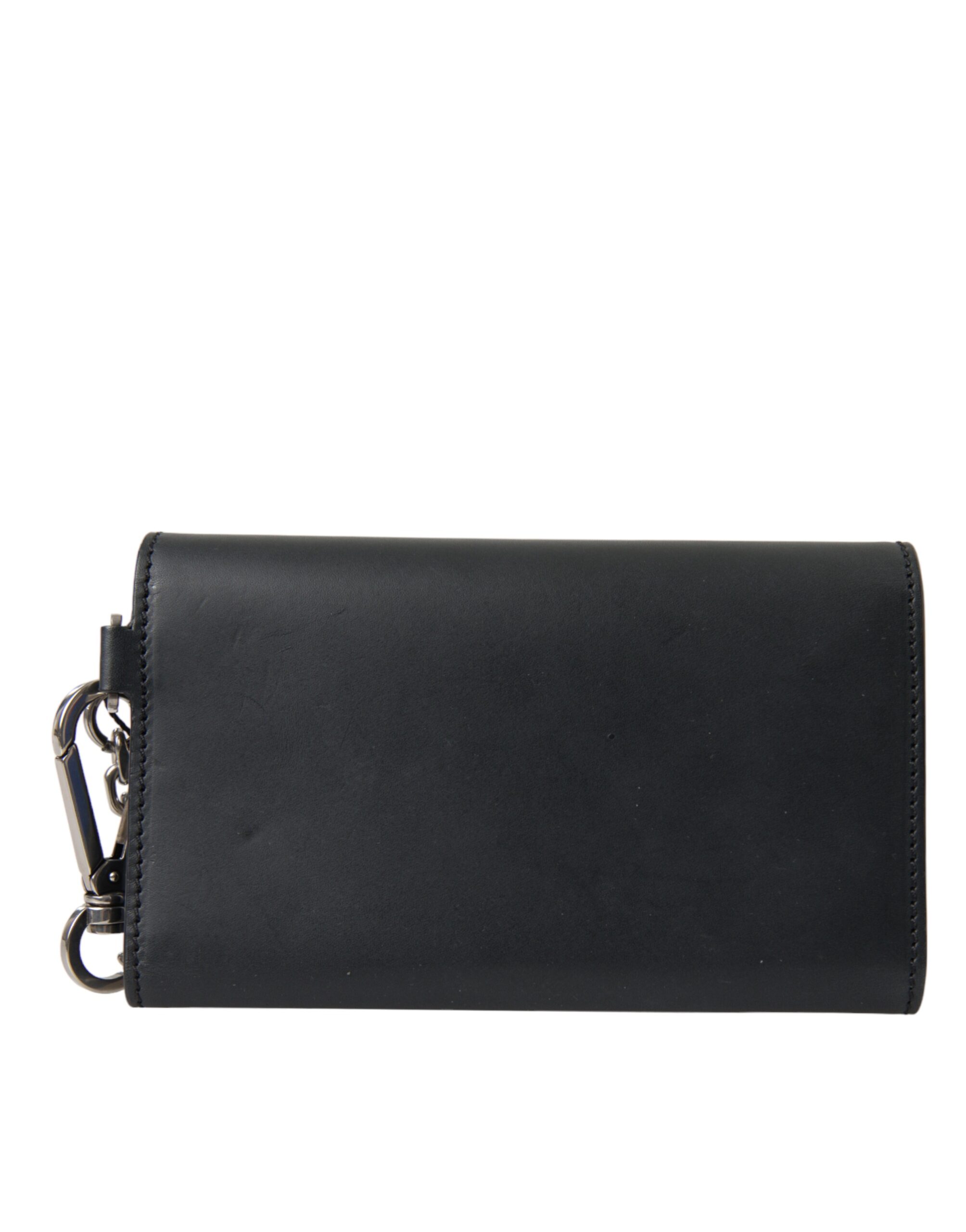 Dolce & Gabbana Black Leather Logo Embossed Mini Bifold Wallet Borse Bag
