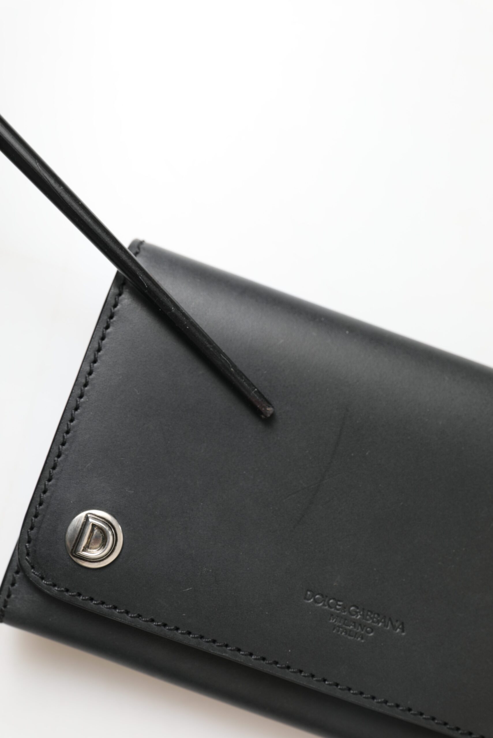 Dolce & Gabbana Black Leather Logo Embossed Mini Bifold Wallet Borse Bag