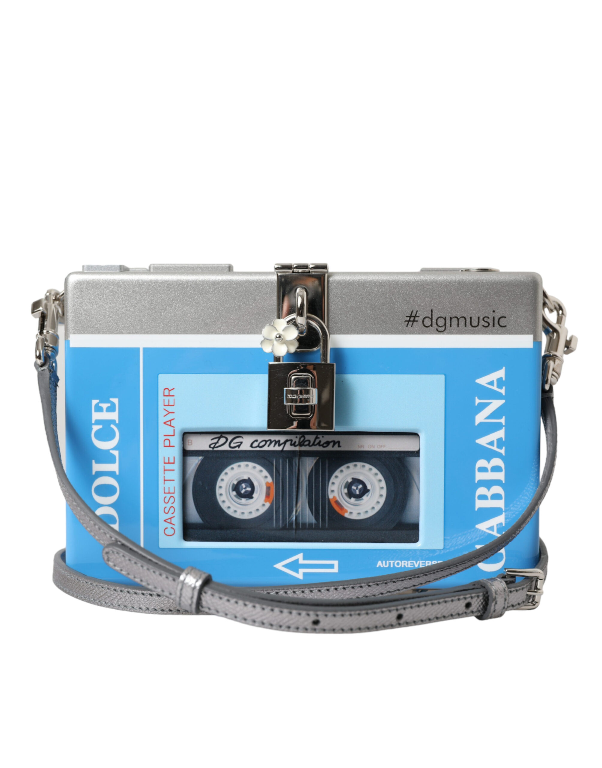 Dolce & Gabbana Blue Silver Wood Walkman Box Clutch Shoulder Borse Bag