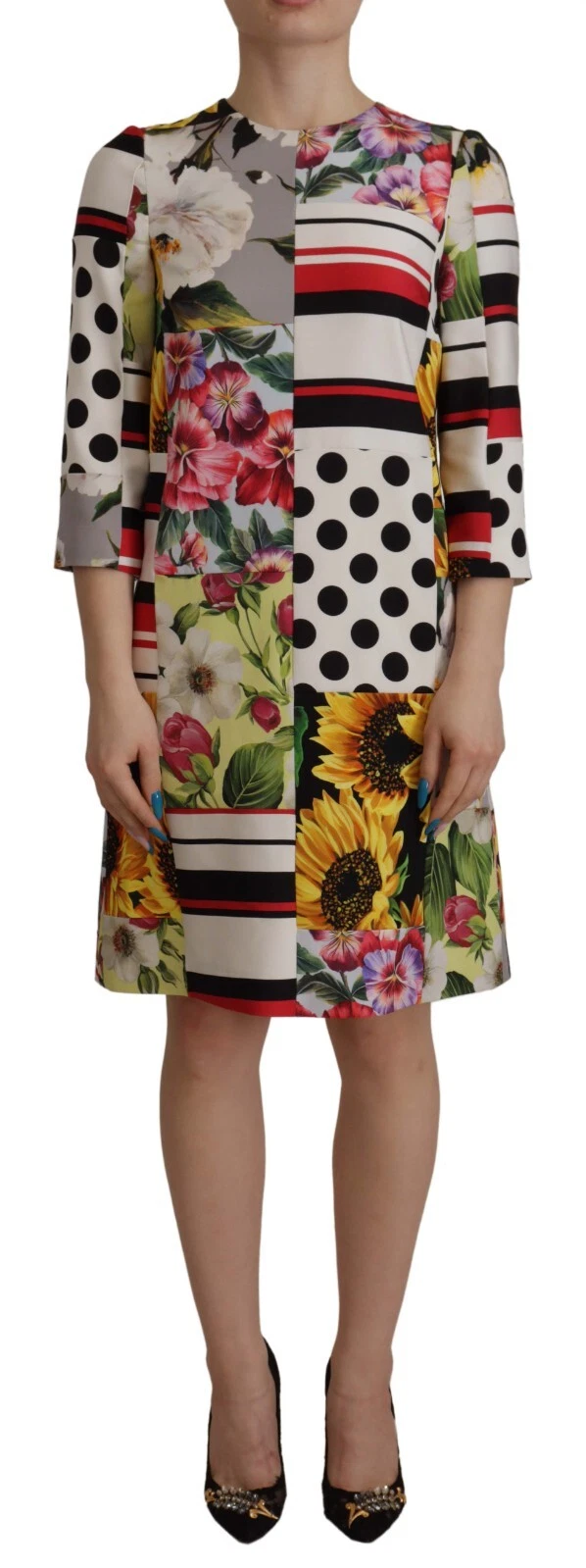 Dolce & Gabbana Multicolor Pachwork Charmeuse Floral Shift Dress