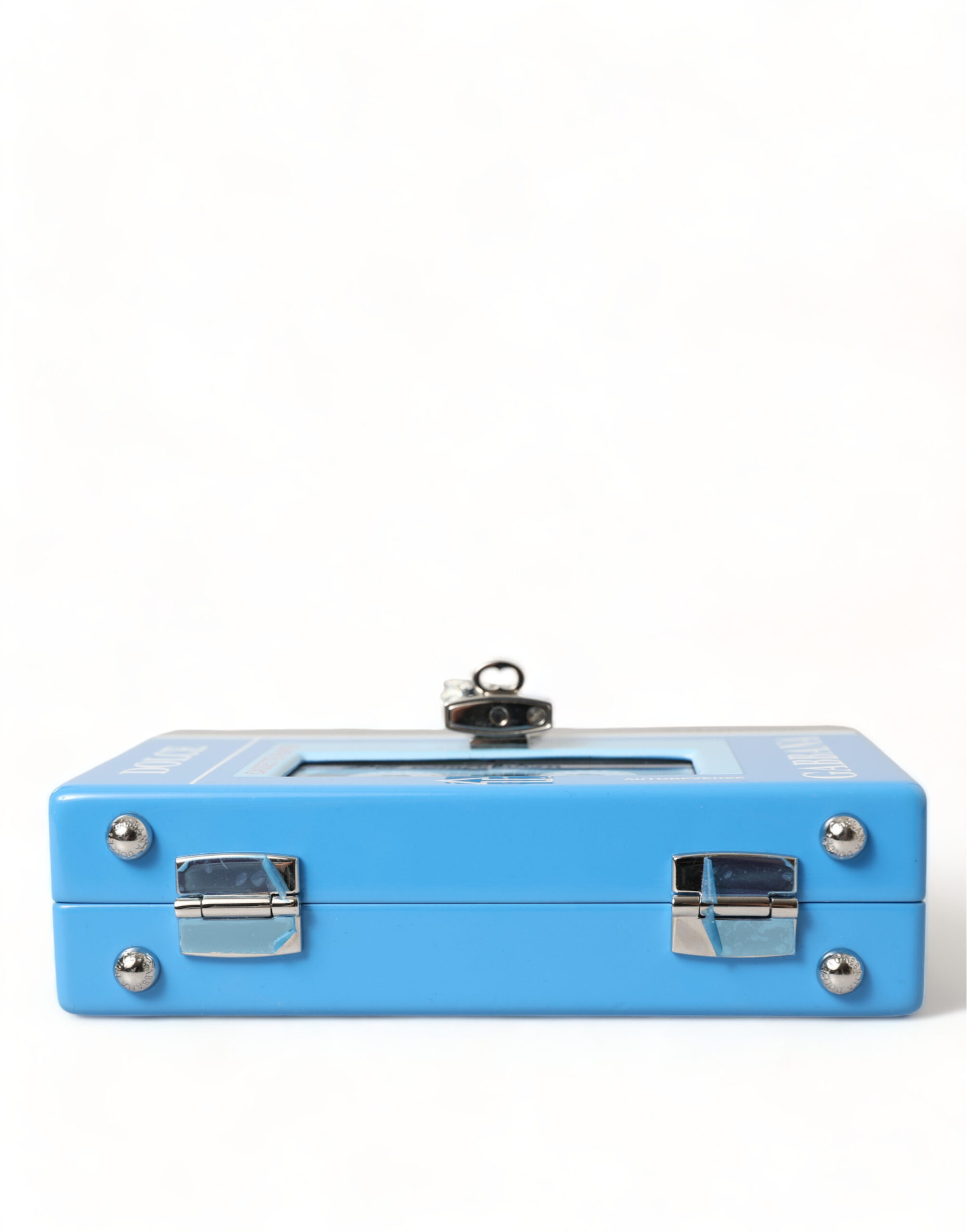 Dolce & Gabbana Blue Silver Wood Walkman Box Clutch Shoulder Borse Bag