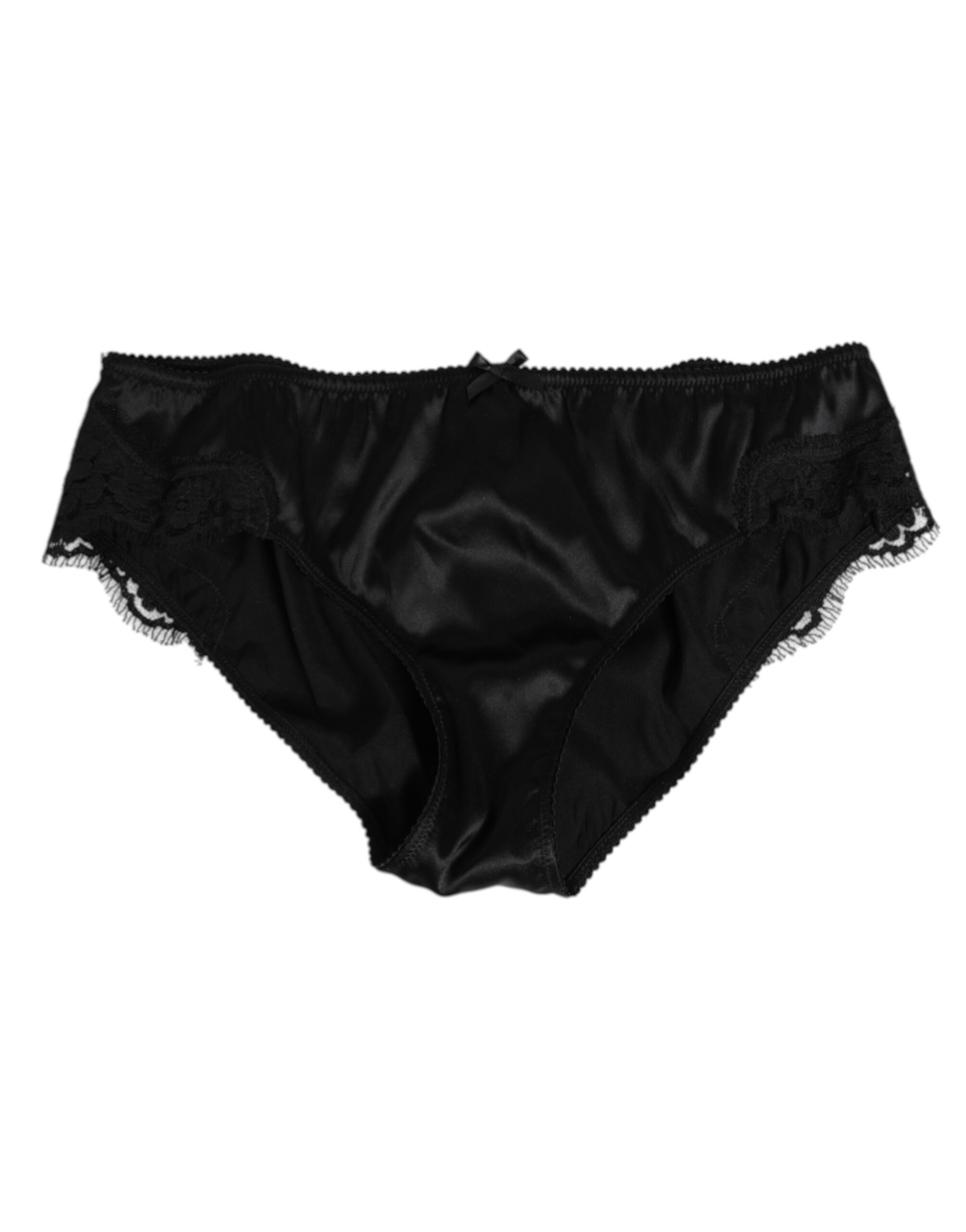 Dolce & Gabbana Black Silk Floral Lace Mid Waist Panty Underwear