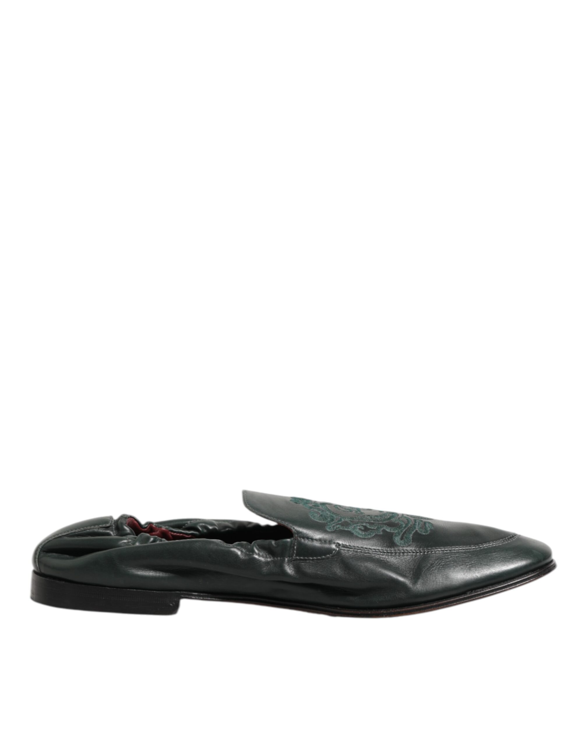 Dolce & Gabbana Green Leather Slip On Men Flat Loafers Shoes