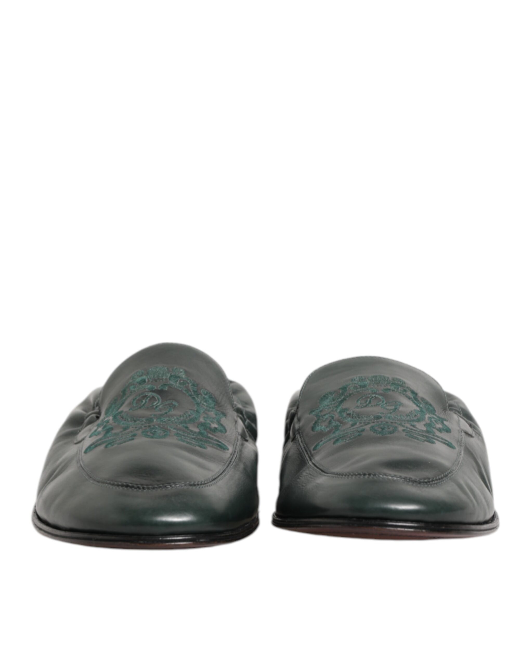 Dolce & Gabbana Green Leather Slip On Men Flat Loafers Shoes