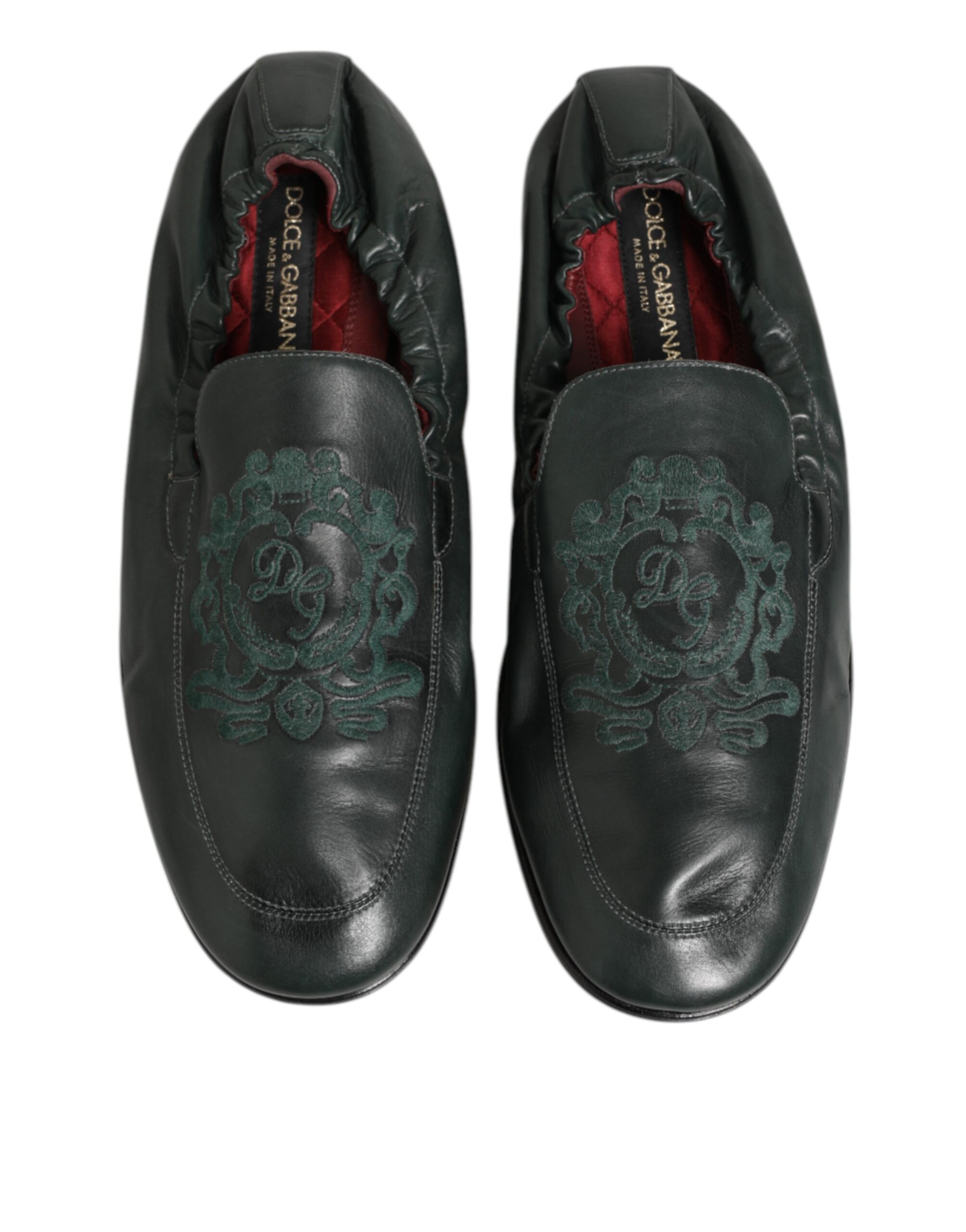 Dolce & Gabbana Green Leather Slip On Men Flat Loafers Shoes