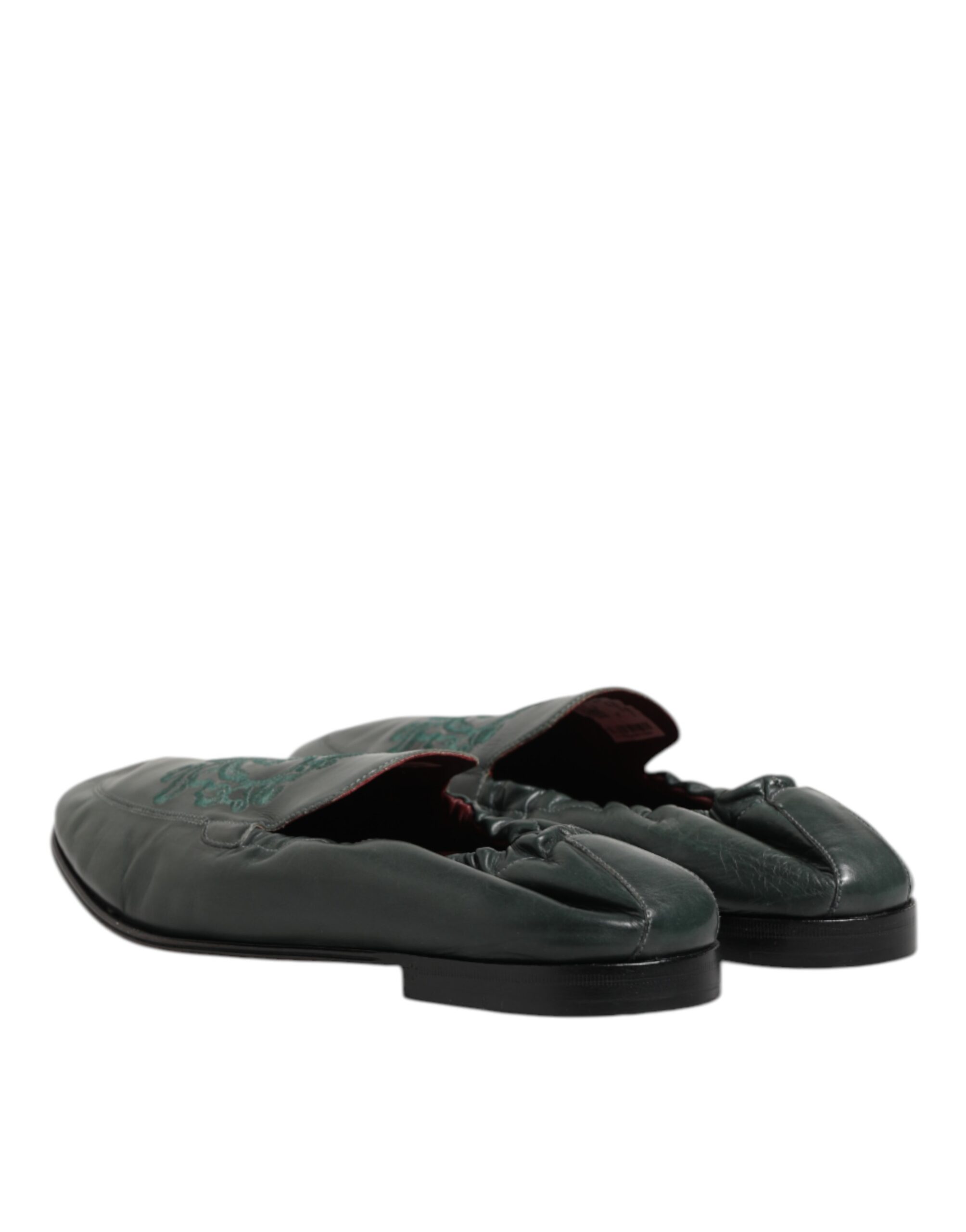 Dolce & Gabbana Green Leather Slip On Men Flat Loafers Shoes