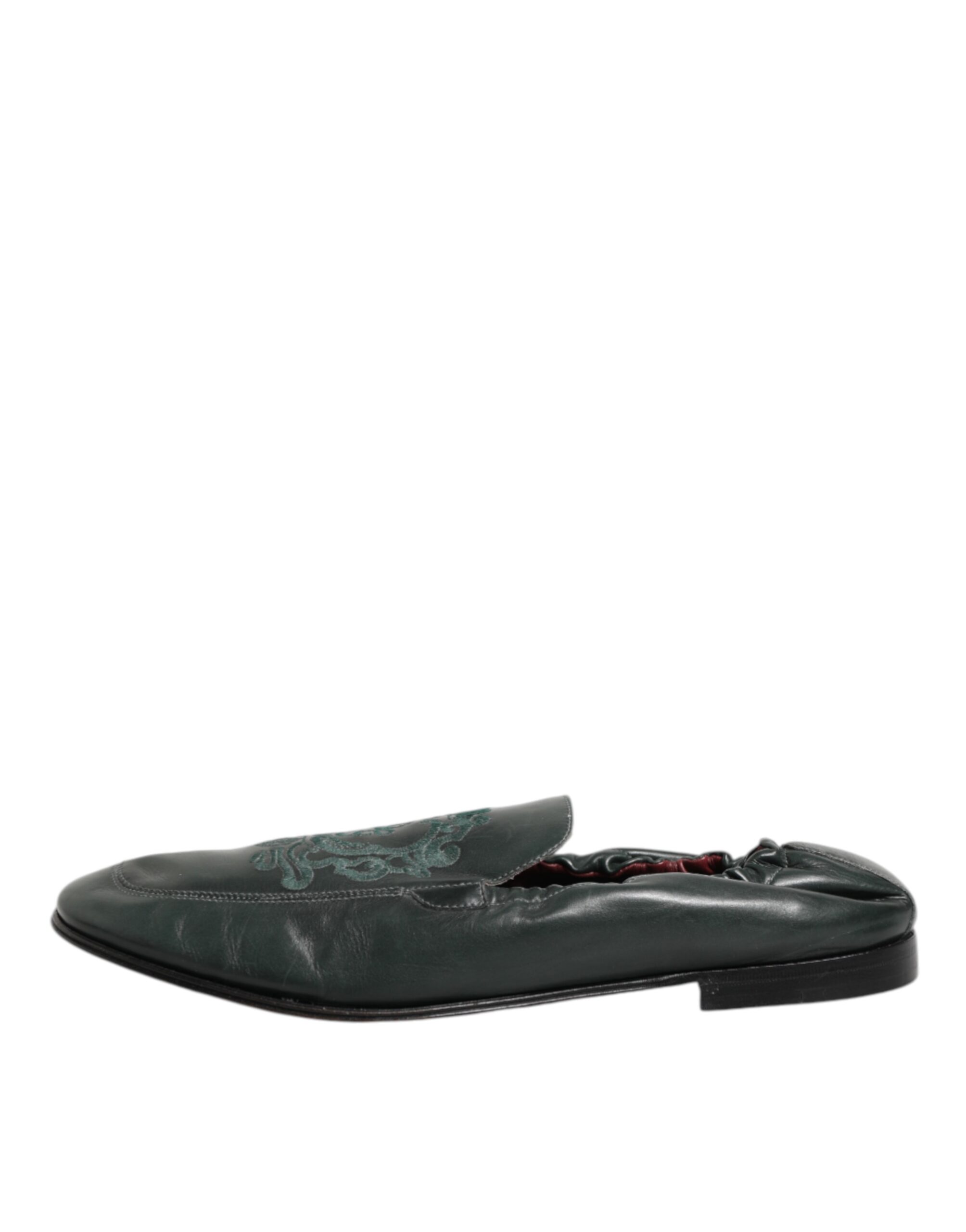 Dolce & Gabbana Green Leather Slip On Men Flat Loafers Shoes
