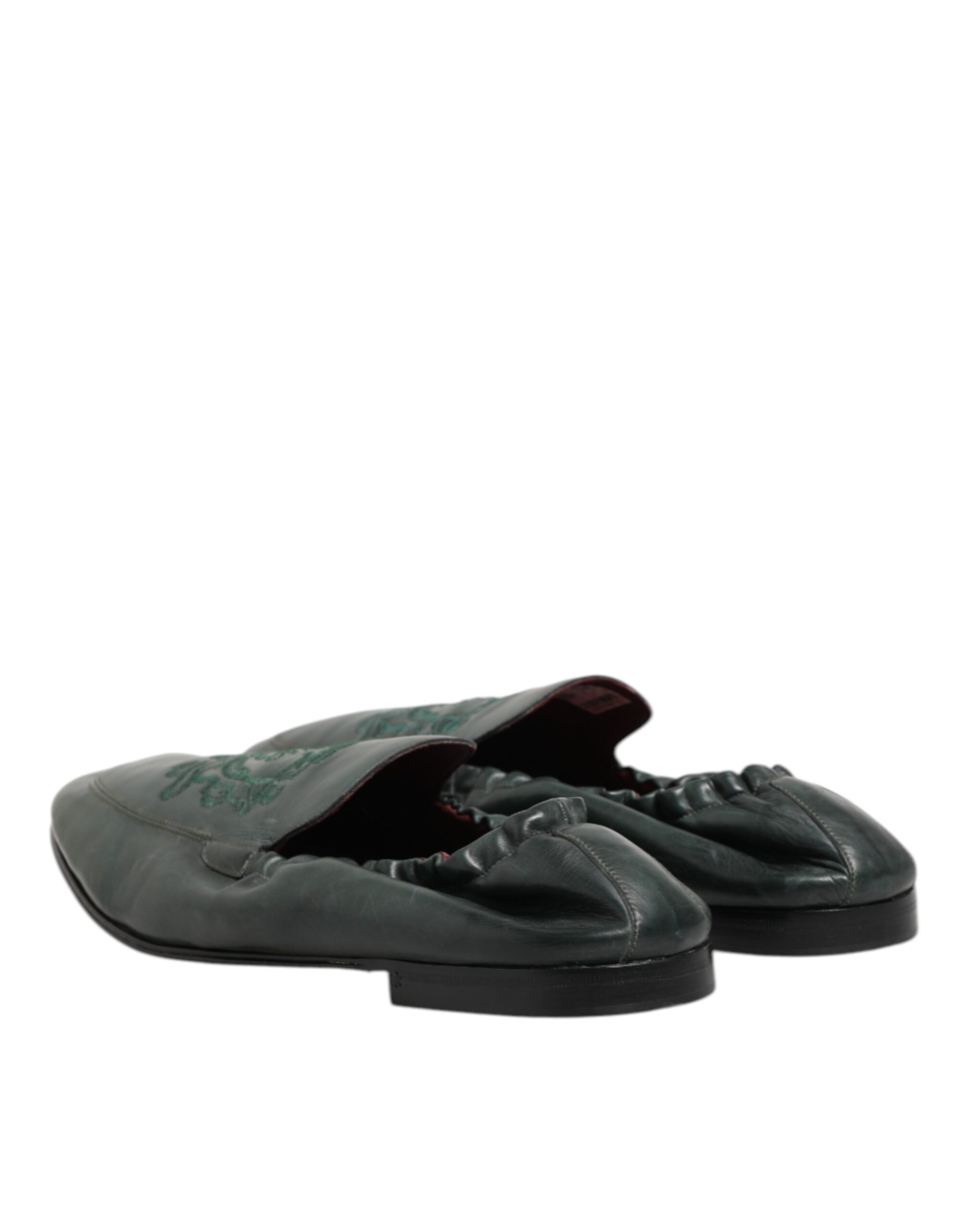 Dolce & Gabbana Green Leather Slip On Men Flat Loafers Shoes