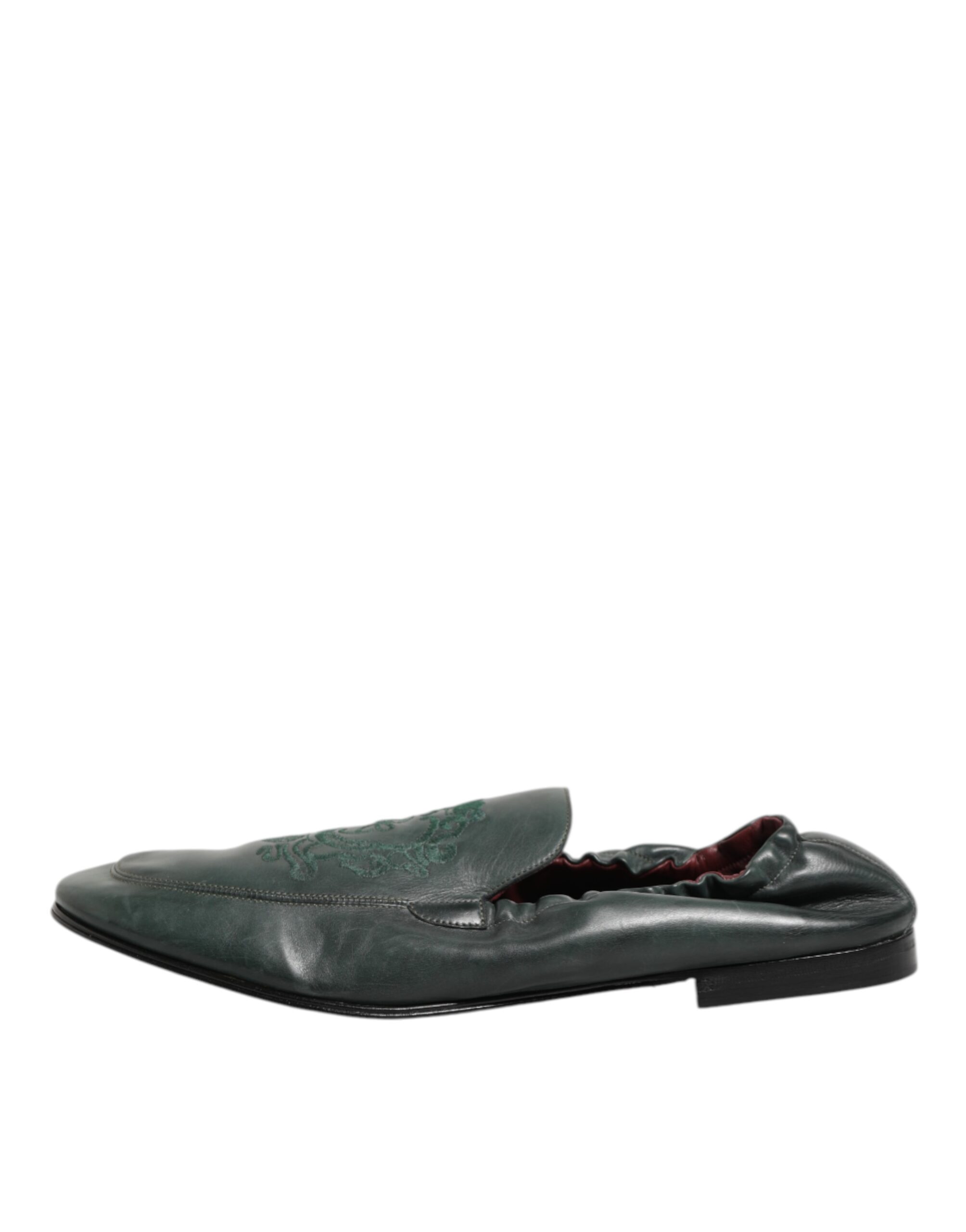Dolce & Gabbana Green Leather Slip On Men Flat Loafers Shoes