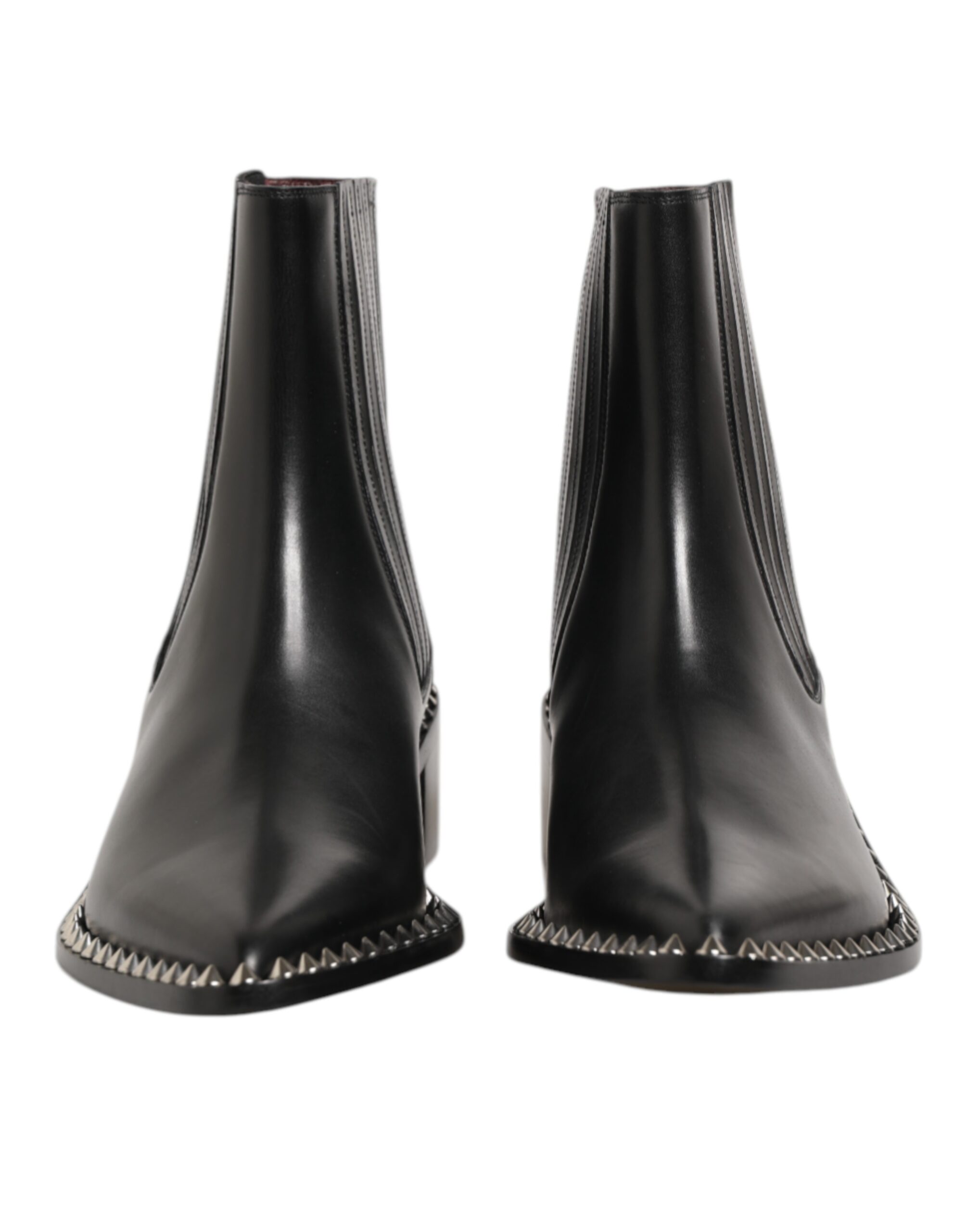Dolce & Gabbana Black Leather Studded Men Short Boots Shoes