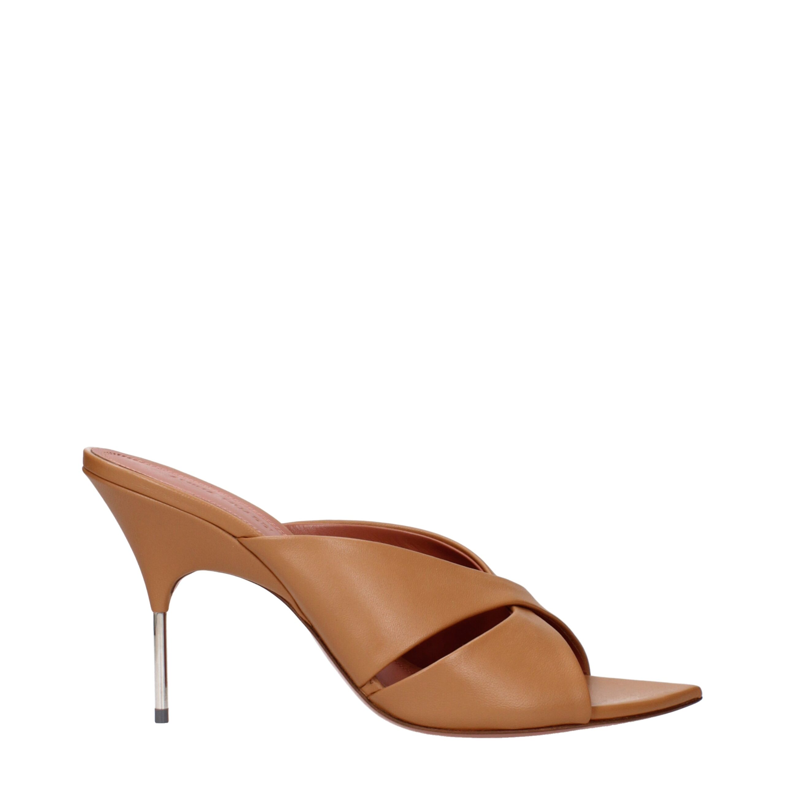Amina Muaddi Brown Leather Stiletto Heels Sandals