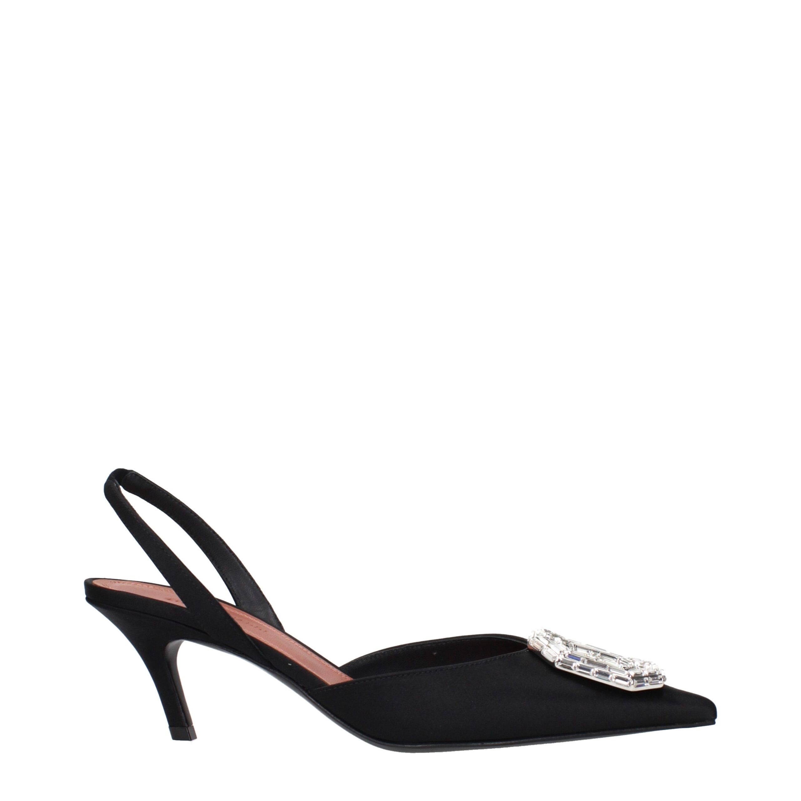 Amina Muaddi Black Satin Stiletto Heels Sandals