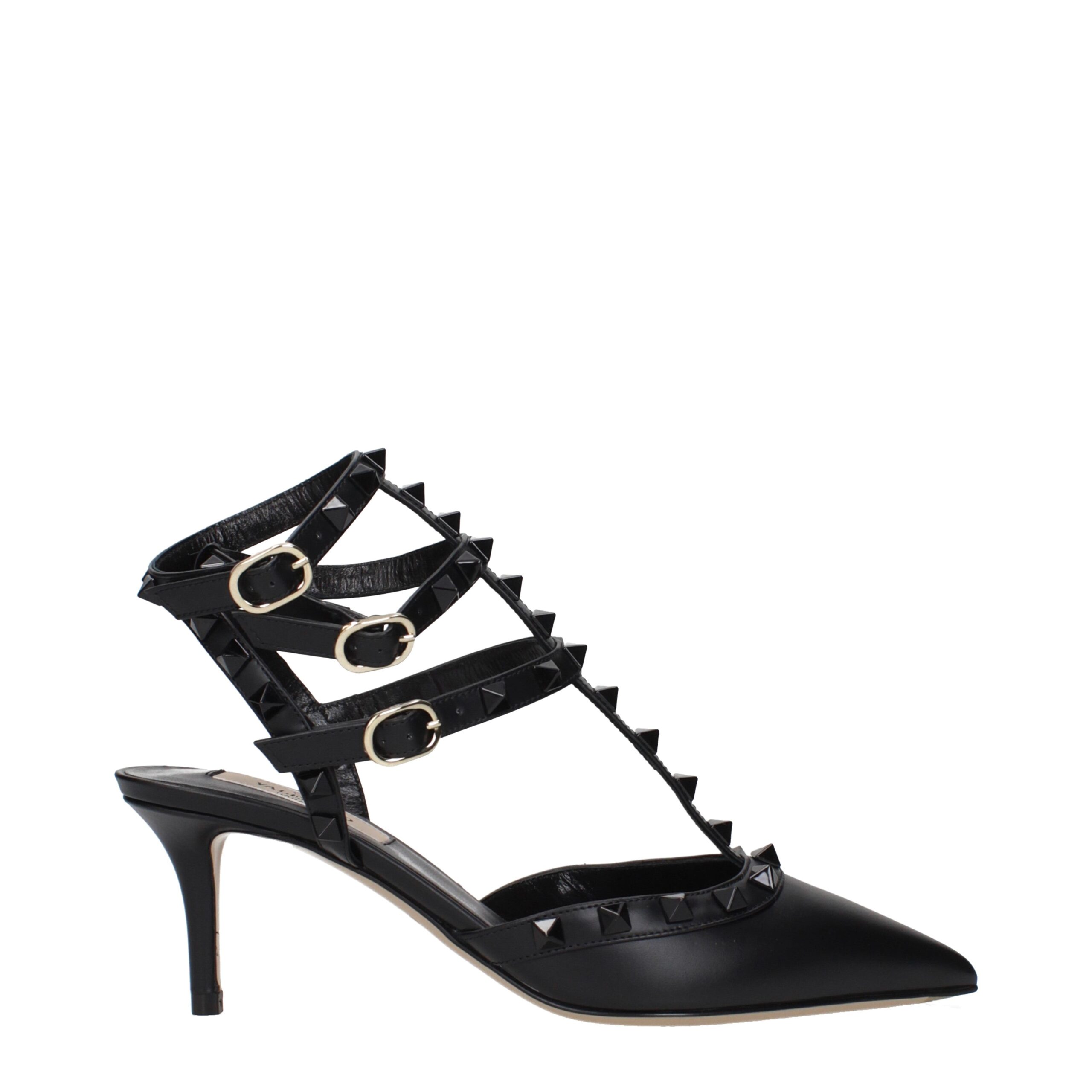 Valentino Garavani Black Leather Mid Heel Pumps
