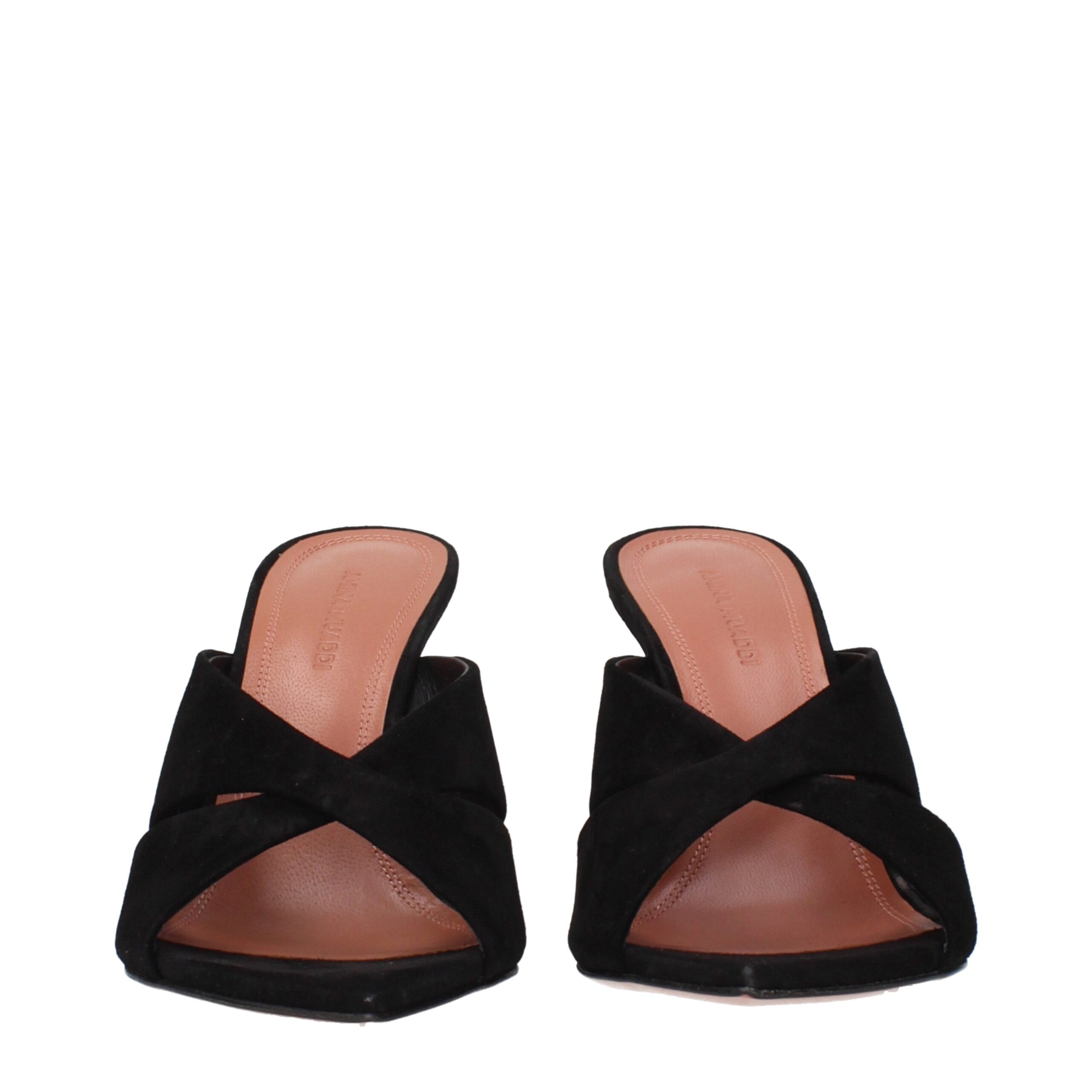 Amina Muaddi Black Leather Stiletto Heels Sandals