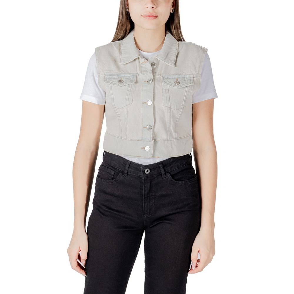 ONLY Light Blue Cotton Sleveless Jacket
