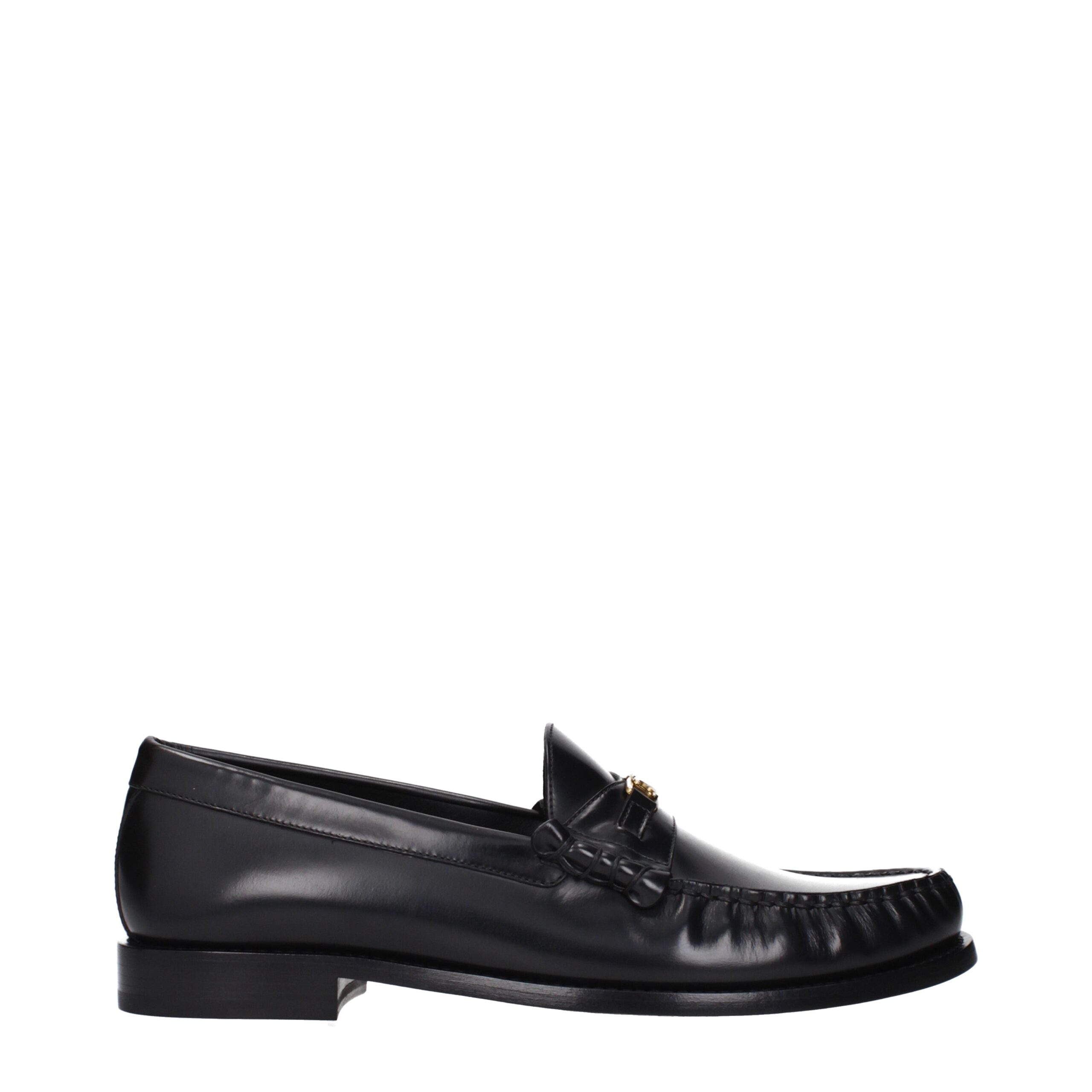 CELINE Black Leather Slip-On Loafers