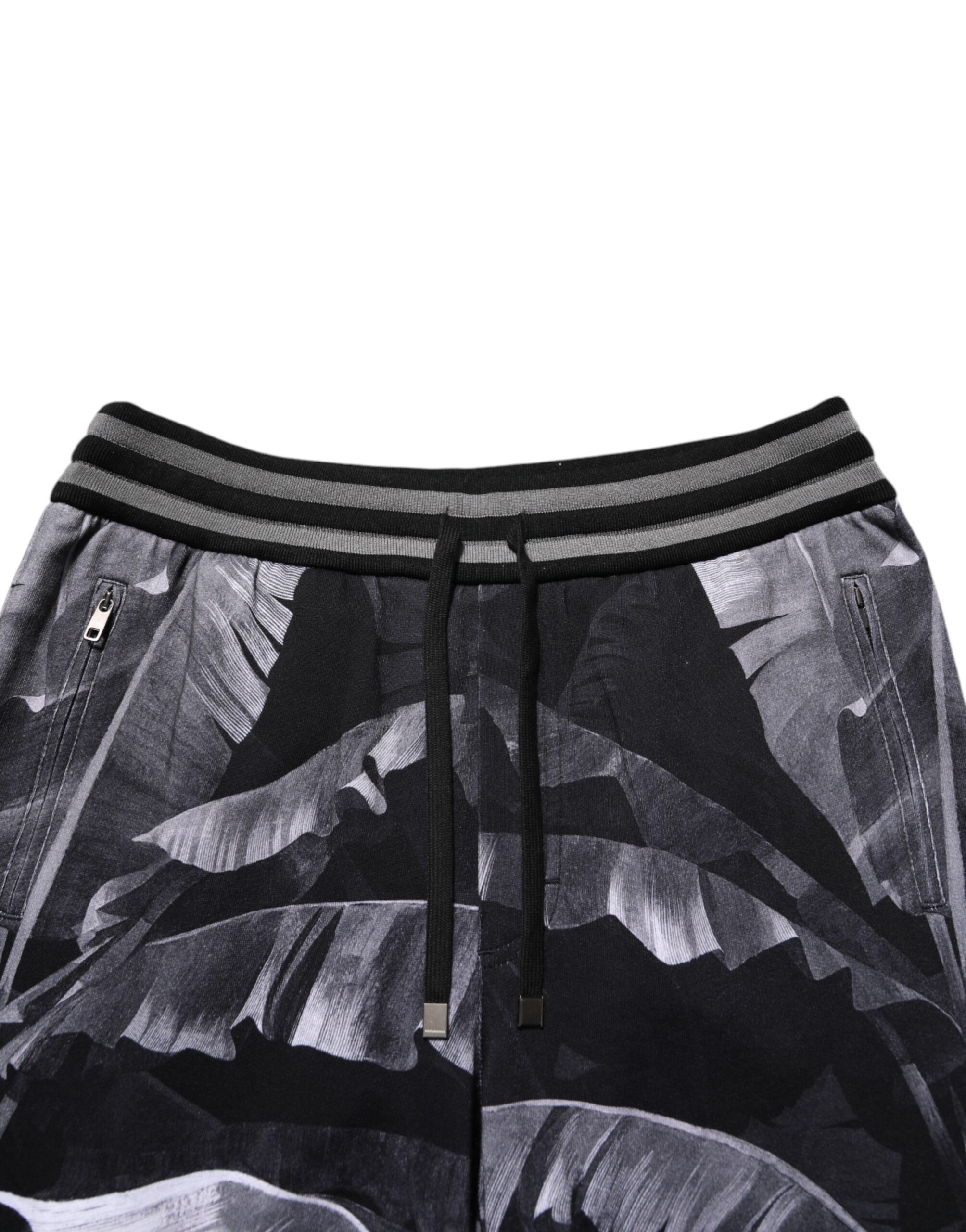 Dolce & Gabbana Black Banana Leaf Cotton Jogger Trouser Pants