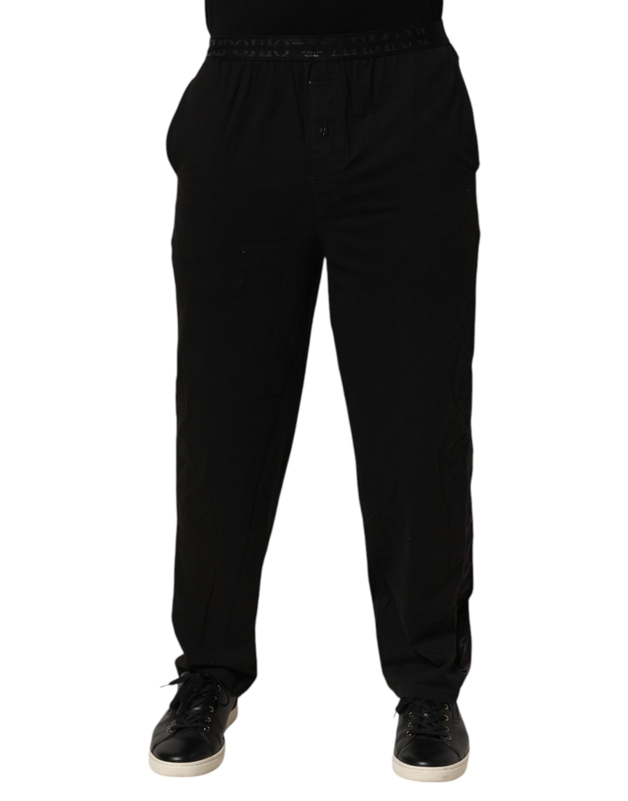 Armani Emporio Black Cotton Blend Logo Waistband Trouser Pants