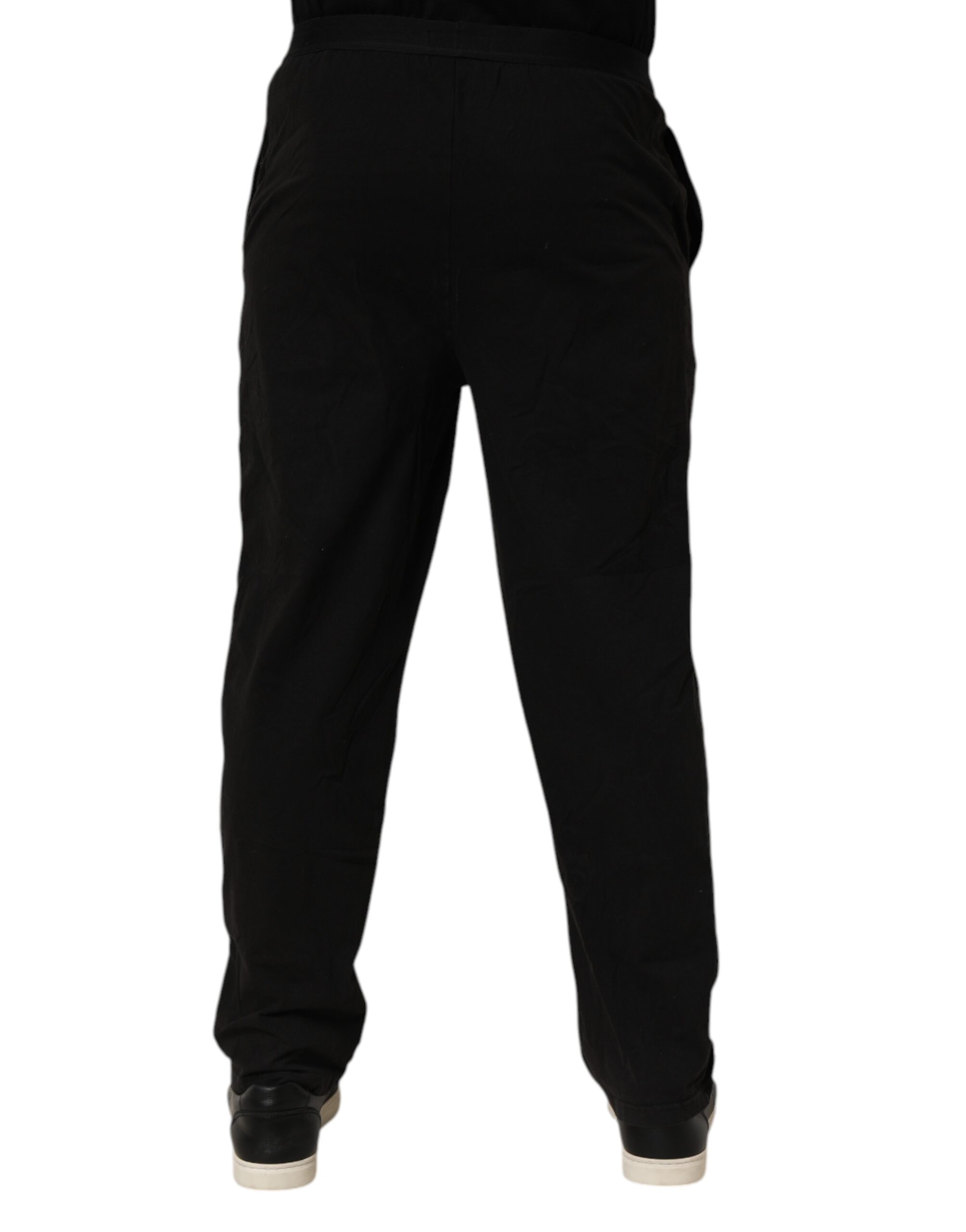 Armani Emporio Black Cotton Blend Logo Waistband Trouser Pants