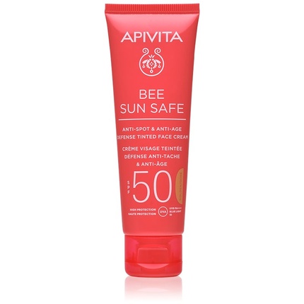 Крем Apivita Bee Sun Safe Солнцезащитный крем для лица против пигментных пятен и морщин с золотистым оттенком SPF50