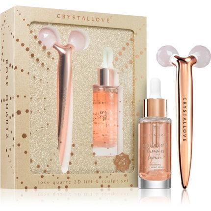 Набор для массажа лица Crystalove Golden Rose Quartz 3D Lift & Sculpt Set