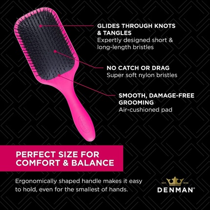 Расческа Denman Tangle Tamer Ultra для длинных и густых волос с нейлоновой щетиной - Розовый