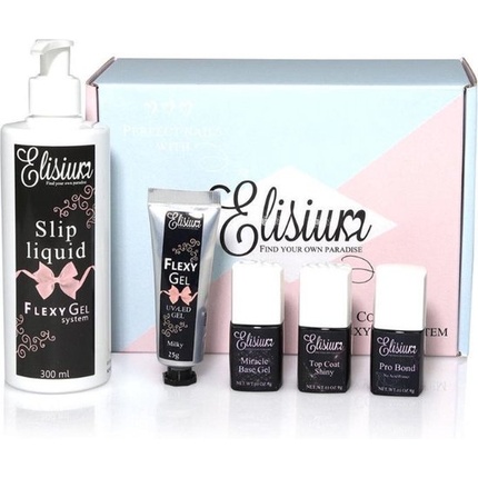 Гель-стартовый набор Elysium Flexy Gel Pro Bond + Miracle Base Gel + Top Coat Shiny + Slip Liquid + Gel Milky