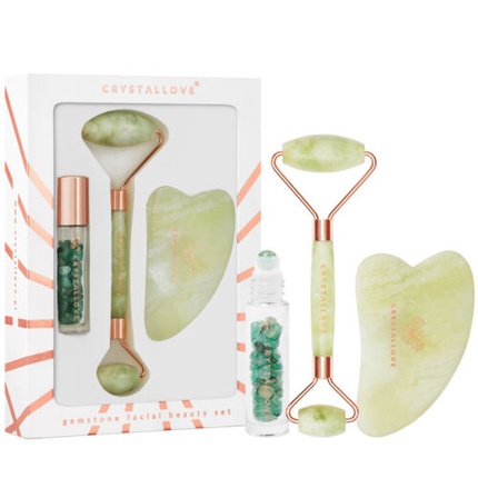 Набор аксессуаров Crystalove CRYSTALLOVE Jade Beauty Set: роллер для лица, скребок гуаша и флакон с роликовым аппликатором