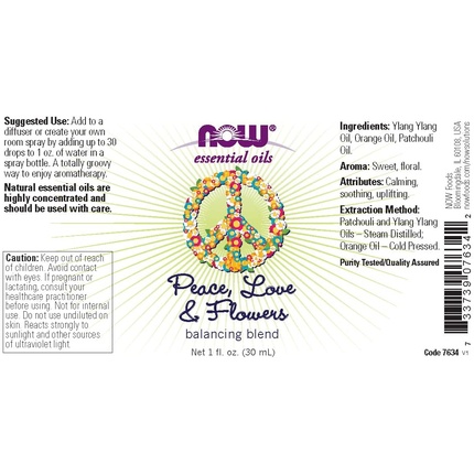 Смесь эфирных масел для баланса Now Foods Peace Love and Flowers