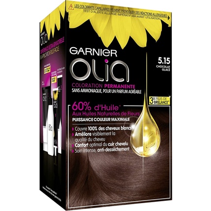 Стойкая крем-краска для волос Garnier Olia без аммиака на масляной основе, оттенок Каштановый Шоколадный Глазированный