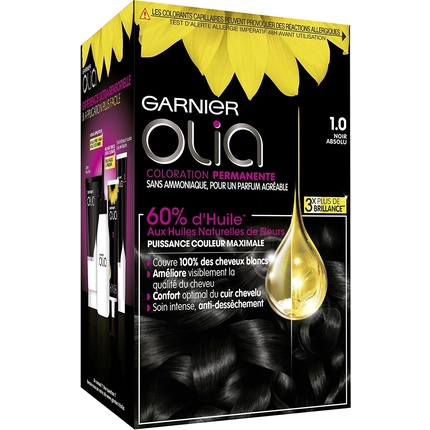 Стойкая краска для волос Garnier Olia без аммиака Стойкая масляная краска Абсолютный черный Нуар Абсолю