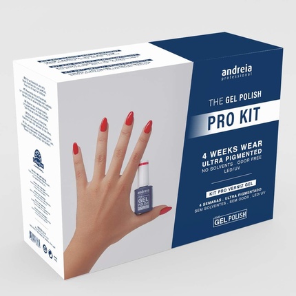 Набор для гелевого маникюра Andreia PRO Kit с праймером Ultrabond, базовым и топовым покрытием, гель-лаком, жидкостью для снятия, очистителем Prep + Clean, моющейся пилкой-бафом и пилкой для ногтей