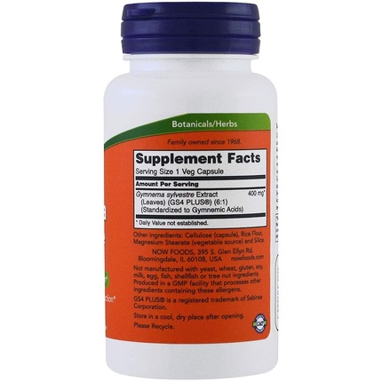 NOW Gymnema Sylvestre 400 мг для поддержки метаболизма глюкозы