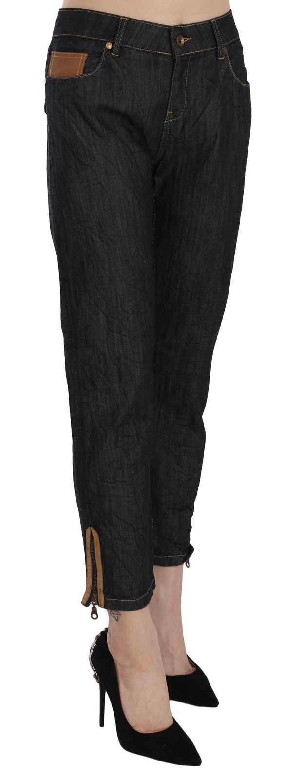 Plein Sud Cotton Blue High Waist Straight Cropped Trouser Jeans