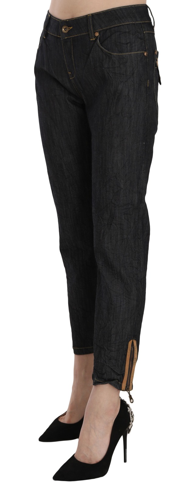 Plein Sud Cotton Blue High Waist Straight Cropped Trouser Jeans