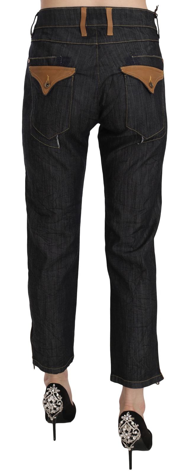Plein Sud Cotton Blue High Waist Straight Cropped Trouser Jeans