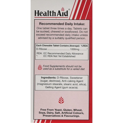 D-Рибоза 1000 мг Веганские таблетки Health Aid