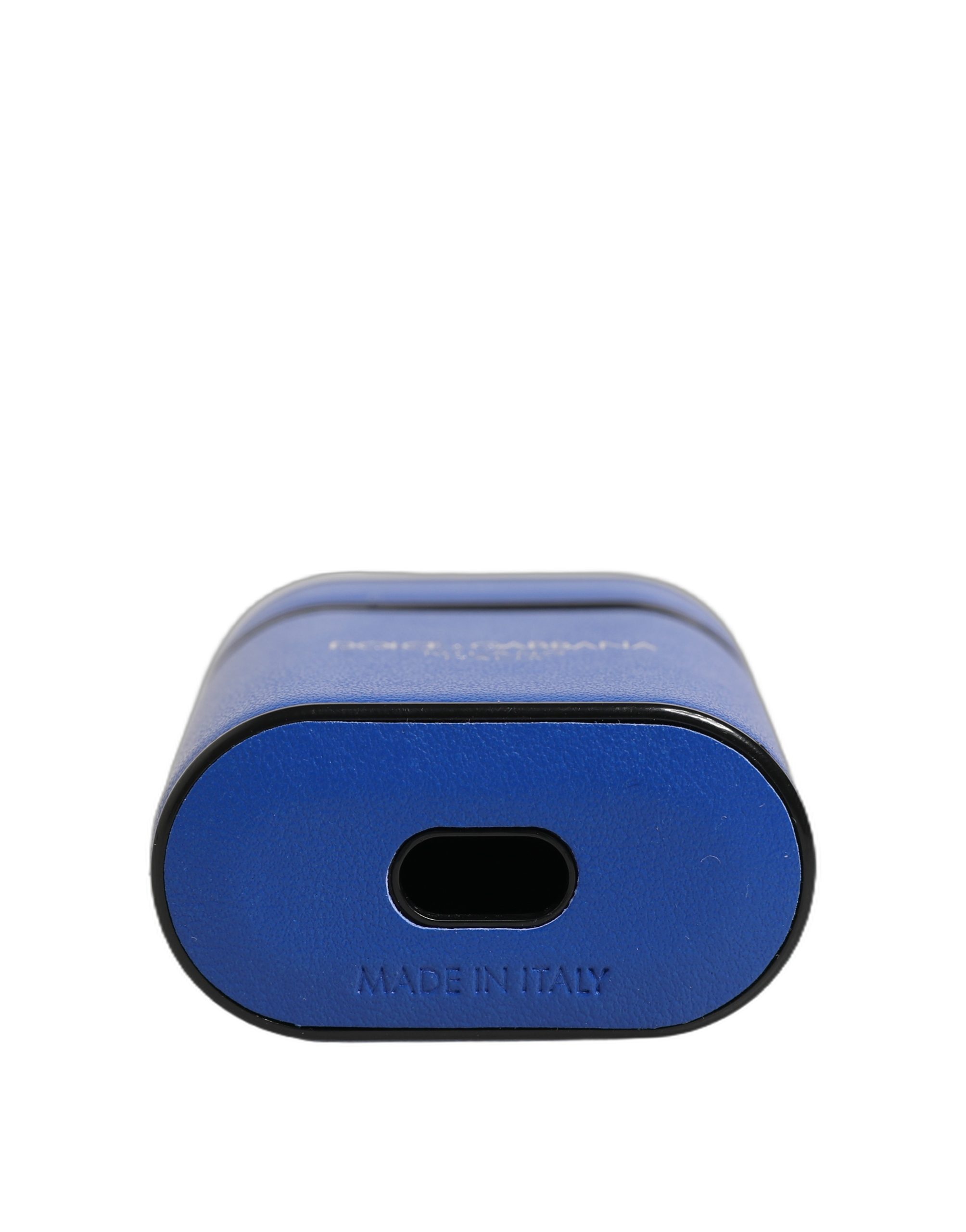 Чехол для AirPods Dolce & Gabbana Синяя телячья кожа, логотип, поворотный держатель, ремешок